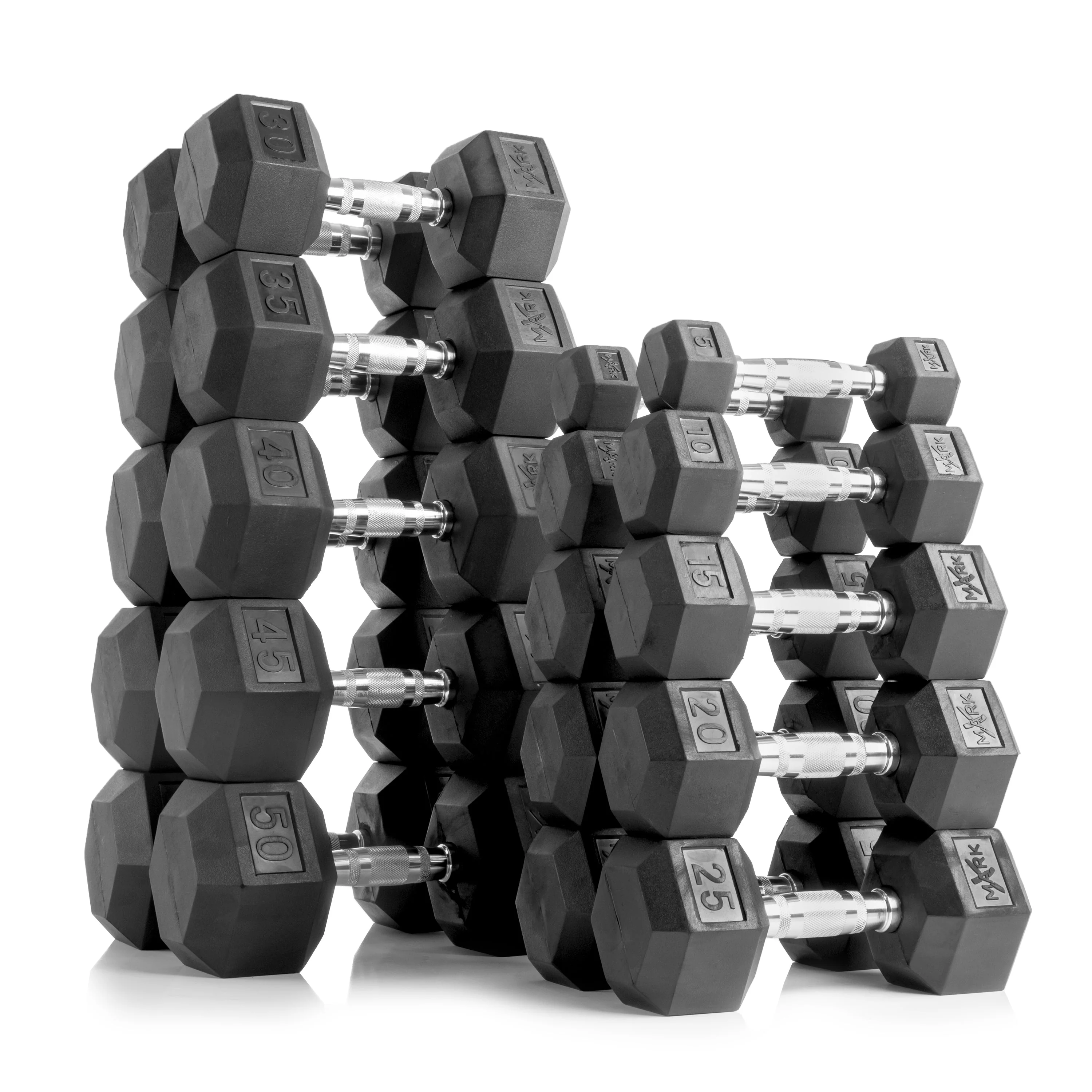 XMARK - 10-Pairs, 5 to 50 lbs. Hex Dumbbells Includes 3-Tier Storage Rack - Image 5