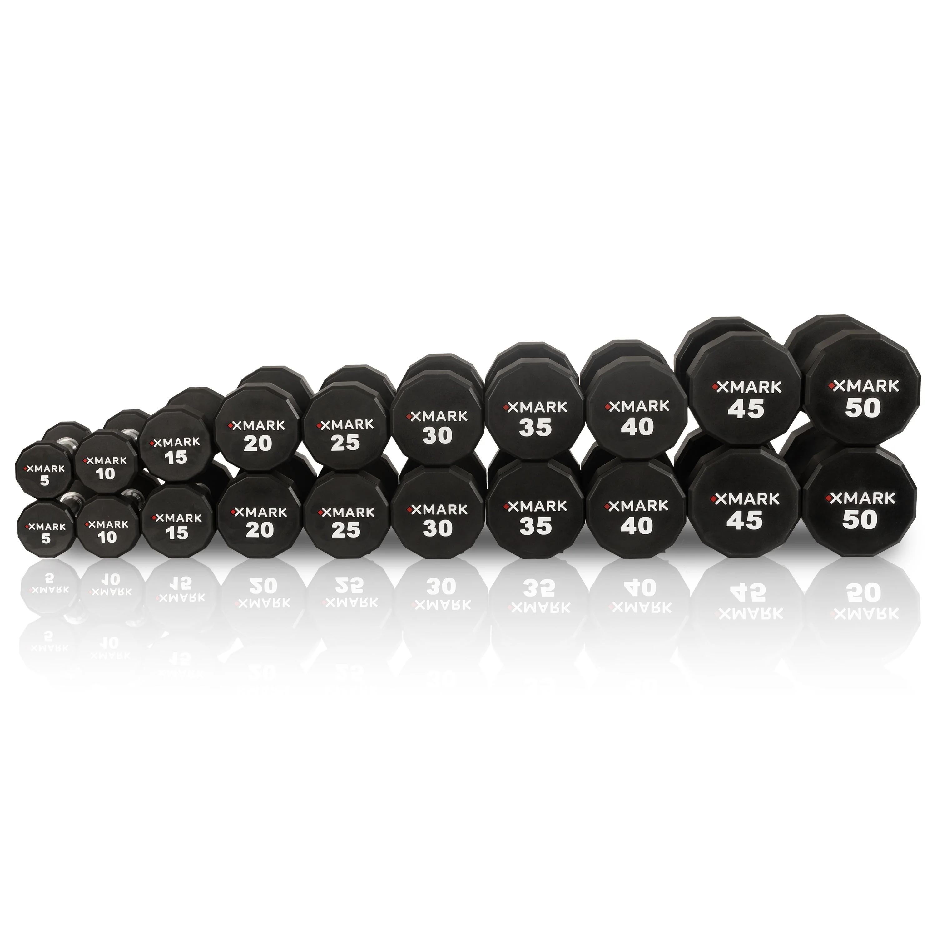 XMARK - 12-Sided Commercial Urethane Dumbbells (5-50 lb and 5-75 lb Sets) - Image 5
