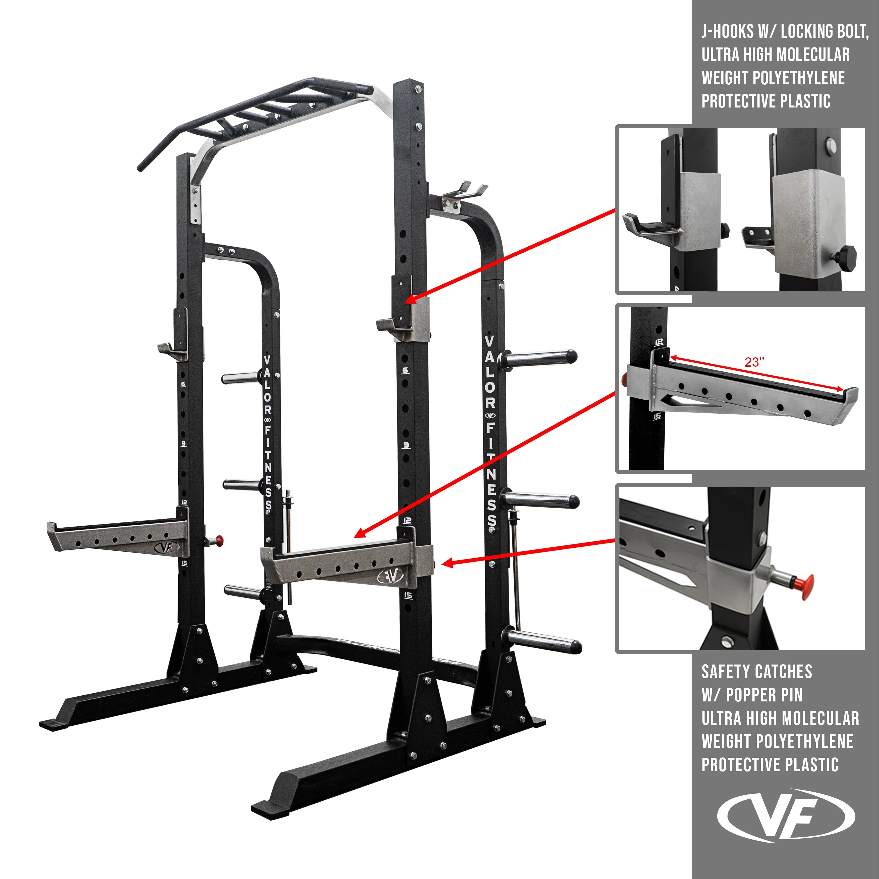 Valor Fitness - 3x3 Half Rack w/ Multi Grip Pullup Bar and Plate Storage - Image 8