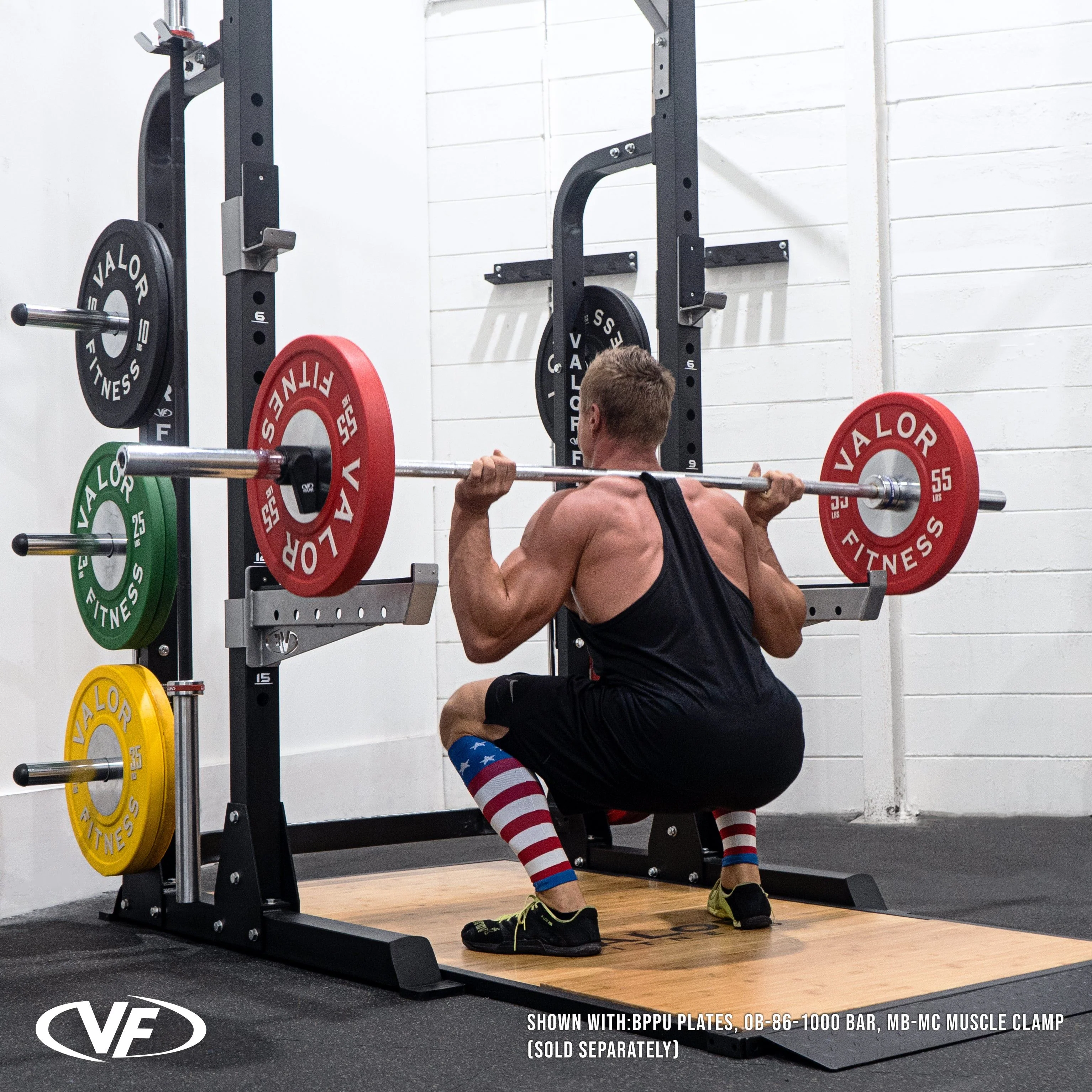 Valor Fitness - 3x3 Half Rack w/ Platform, Multi Grip Bar, and Plate Storage - Image 2
