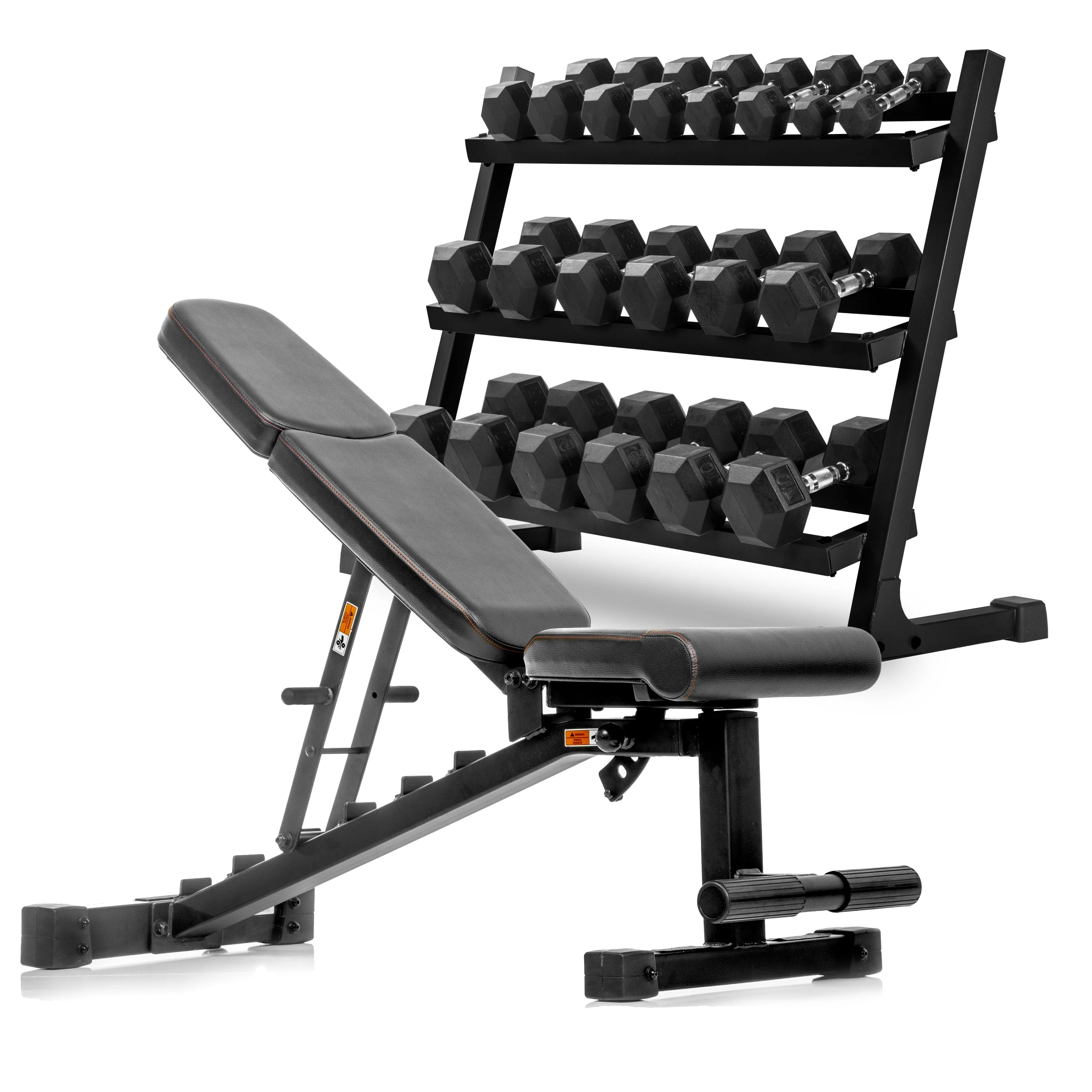 XMARK - 5-50 lb Hex Dumbbell Set with Rack and Weight Bench - Image 2