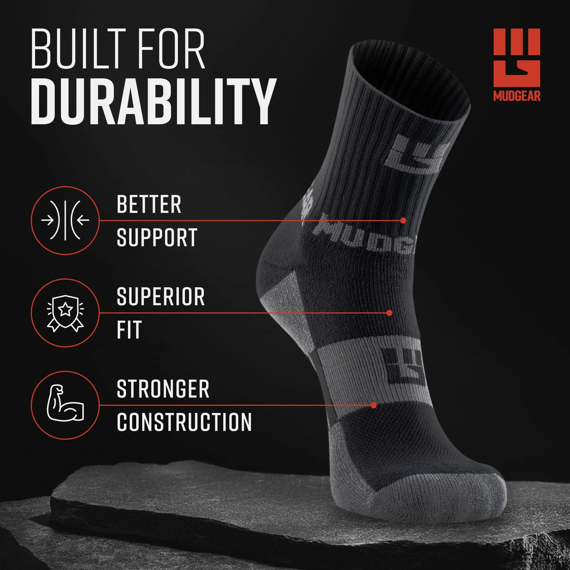Mudgear - 5" Crew Height Trail Running Sock (Black/Gray) - Image 2