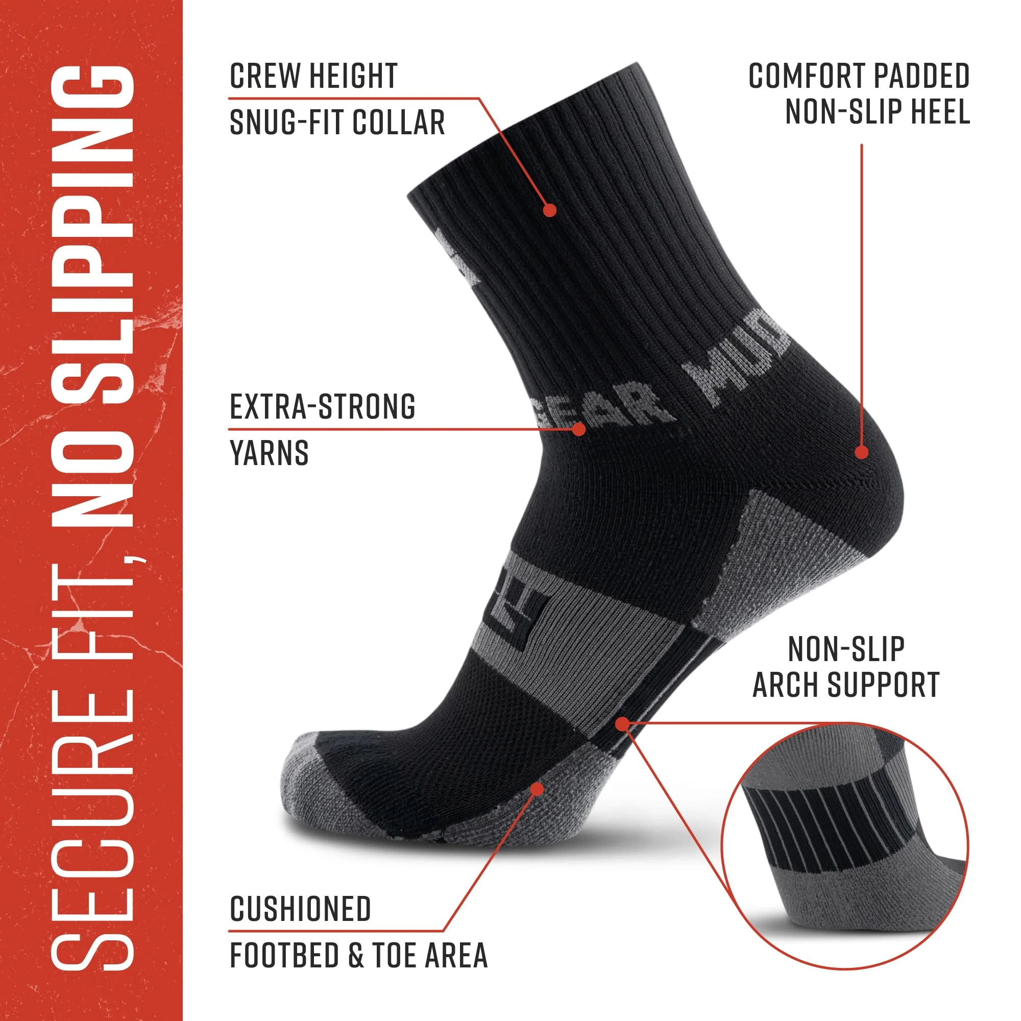 Mudgear - 5" Crew Height Trail Running Sock (Black/Gray) - Image 4