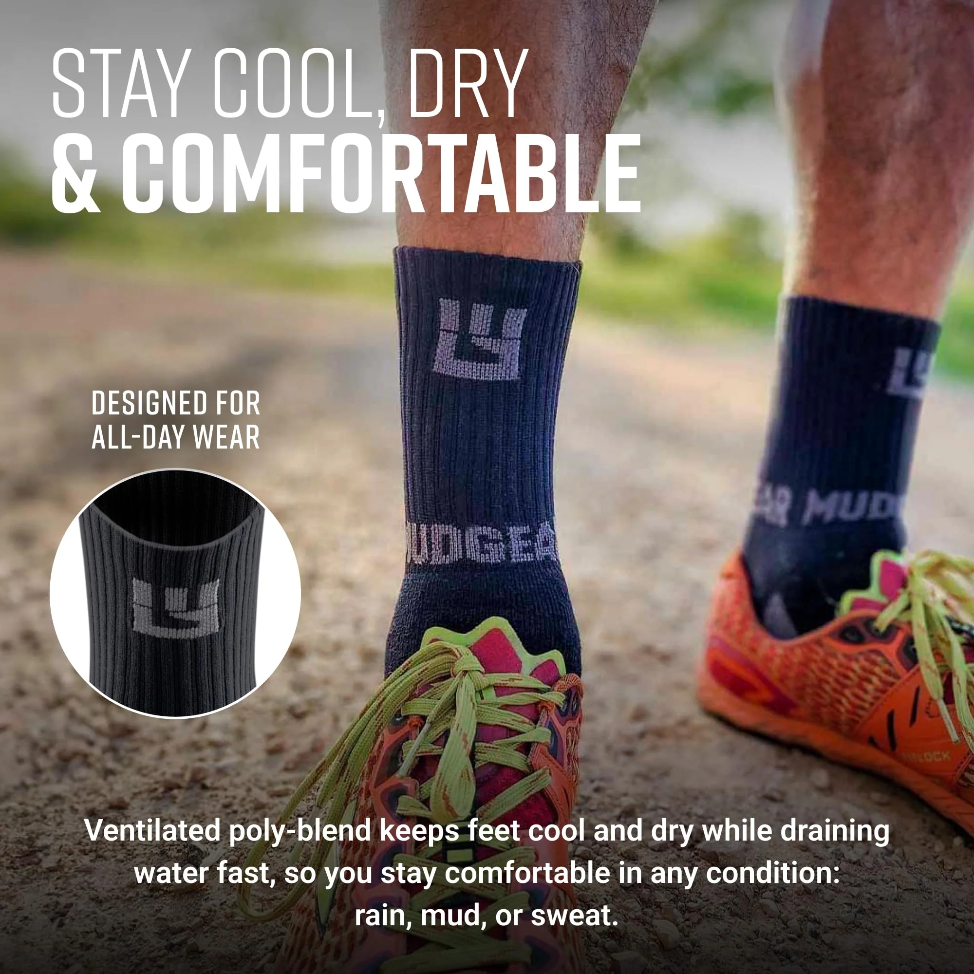 Mudgear - 5" Crew Height Trail Running Sock (Black/Gray) - Image 5
