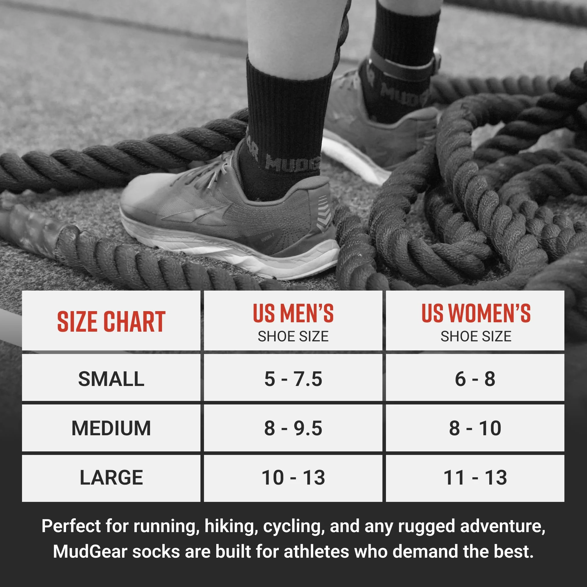 Mudgear - 5" Crew Height Trail Running Sock (Black/Gray) - Image 6