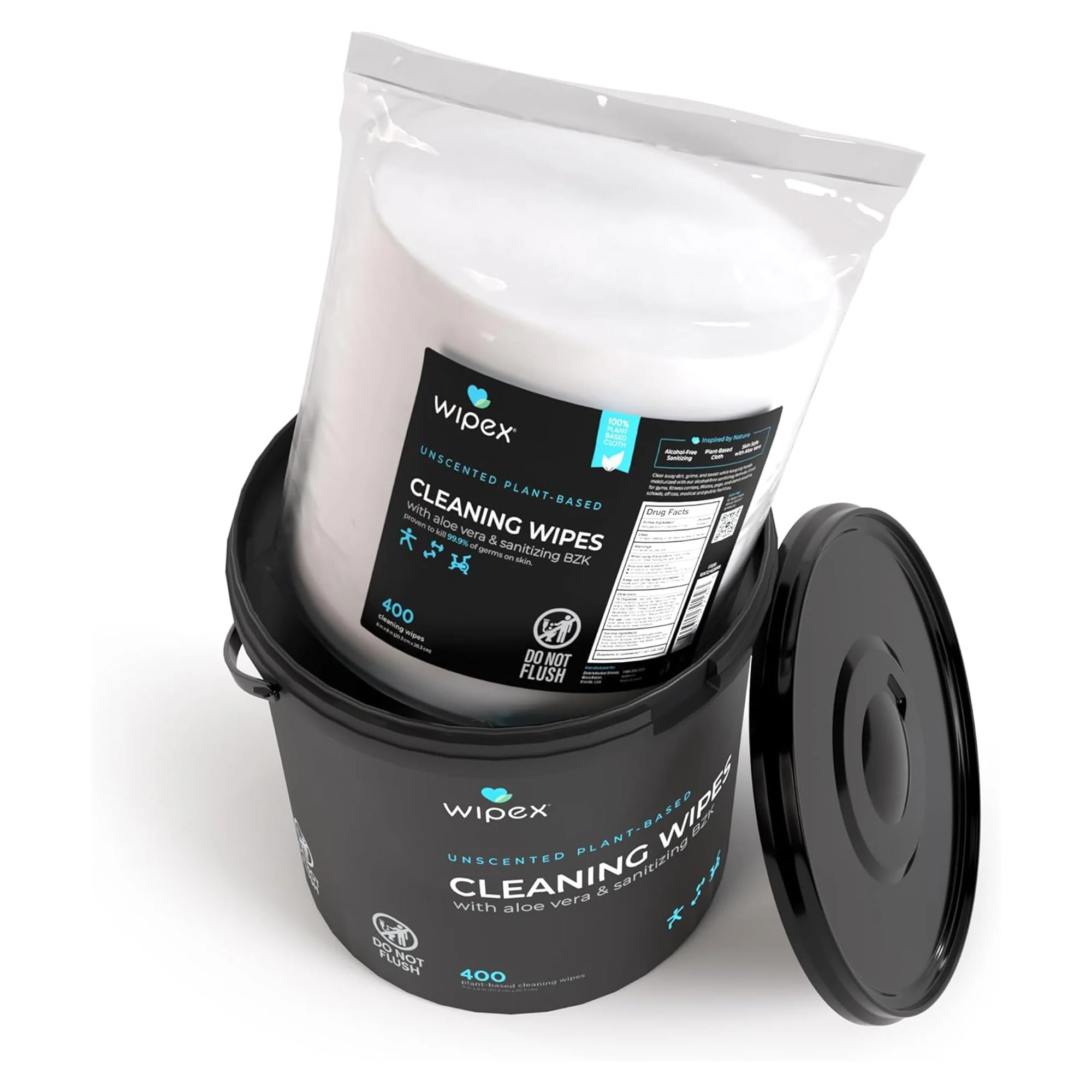 Wipex Co. - Antibacterial Bulk Gym Wipes Portable Dispensing Bucket 400ct | Skin-Safe 98.9% Natural Formula | Plant-Based Materials - Image 15