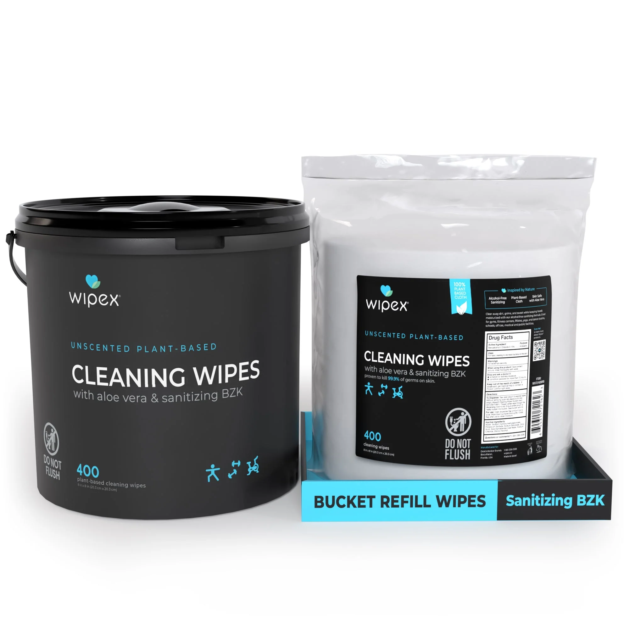 Wipex Co. - Antibacterial Bulk Gym Wipes Portable Dispensing Bucket 400ct | Skin-Safe 98.9% Natural Formula | Plant-Based Materials - Image 16