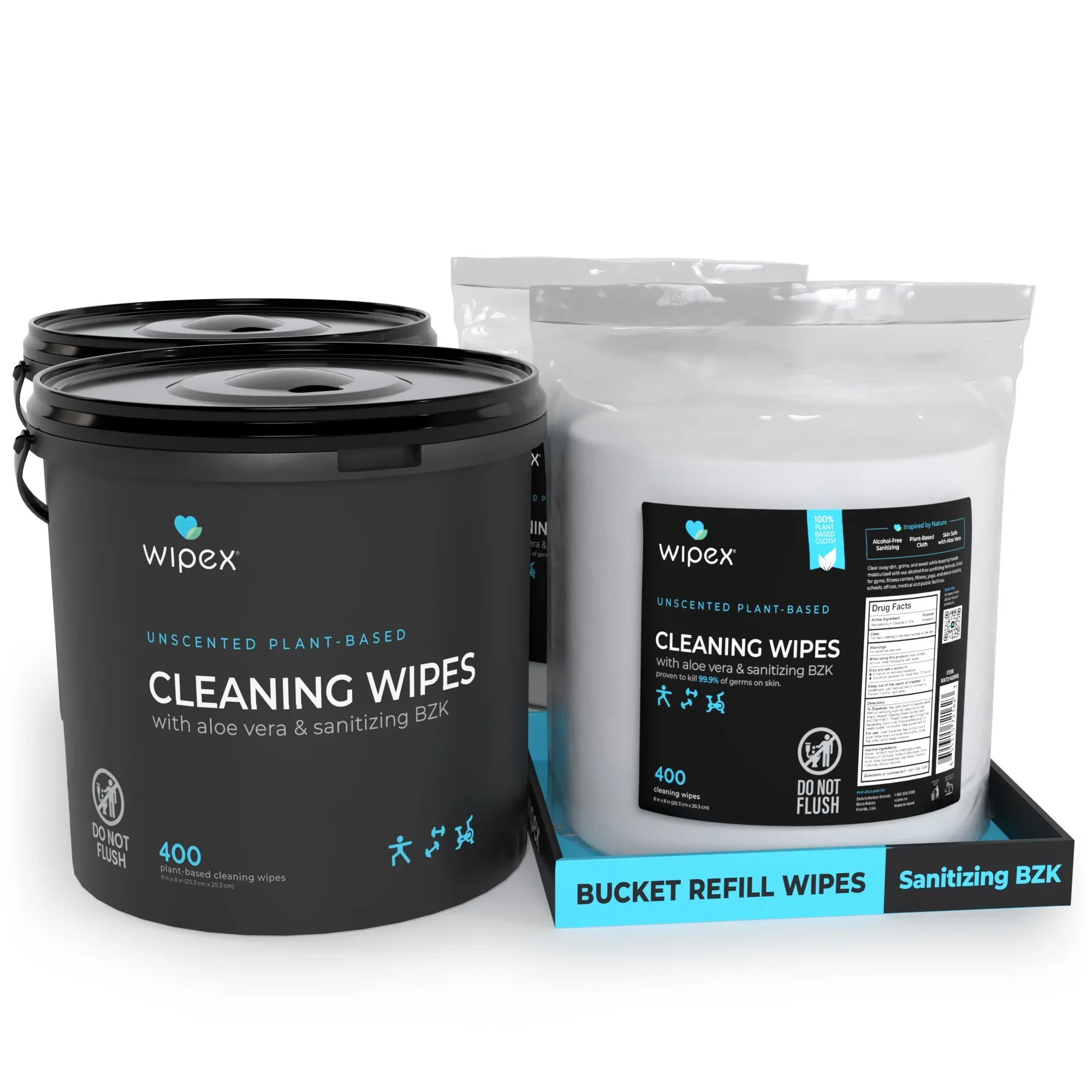 Wipex Co. - Antibacterial Bulk Gym Wipes Portable Dispensing Bucket 400ct | Skin-Safe 98.9% Natural Formula | Plant-Based Materials - Image 18