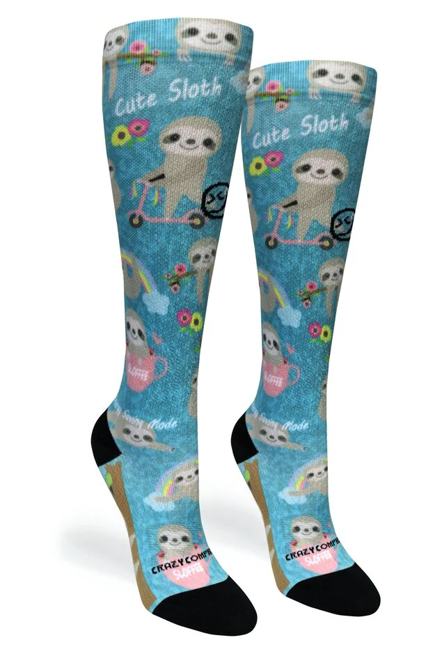 Crazy Compression - Aqua Cute Sloths - (Standard & Extra Wide) - Image 3