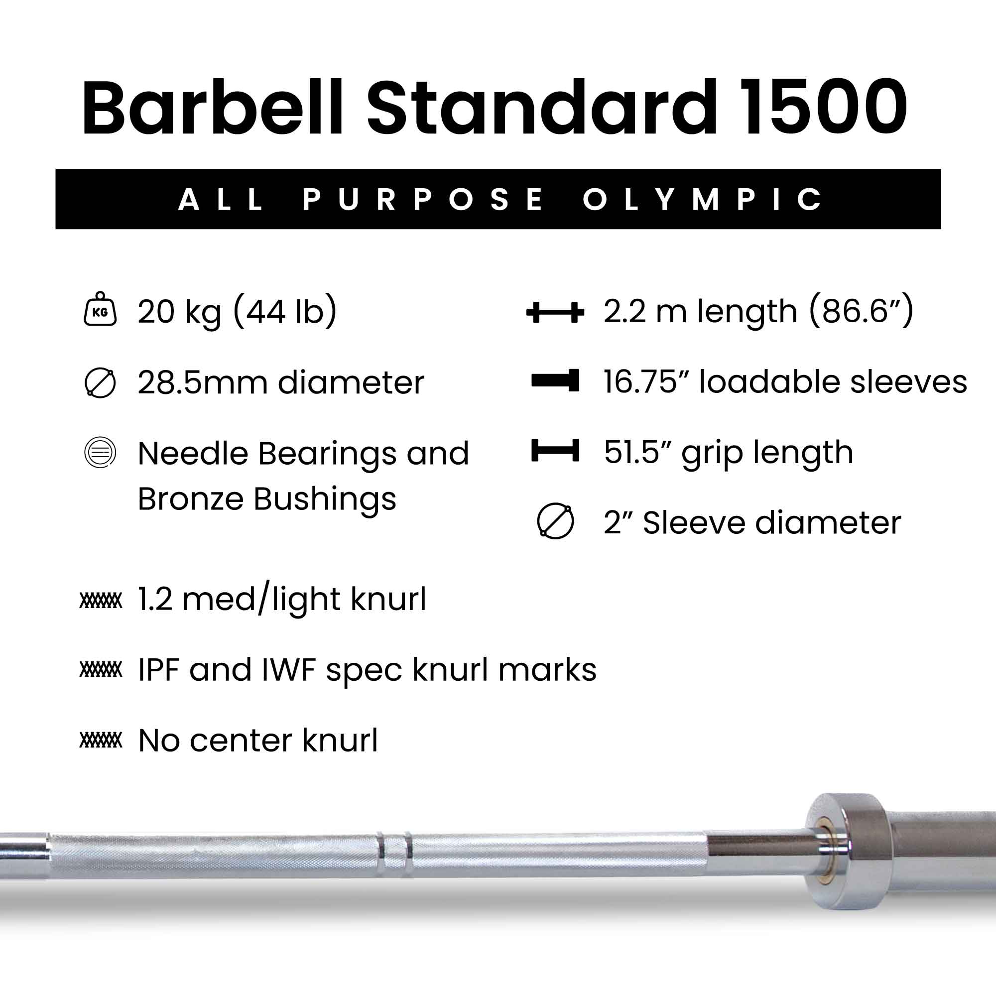 Barbell Standard - Barbell 1500 Olympic Barbell Weight Sets - Image 6