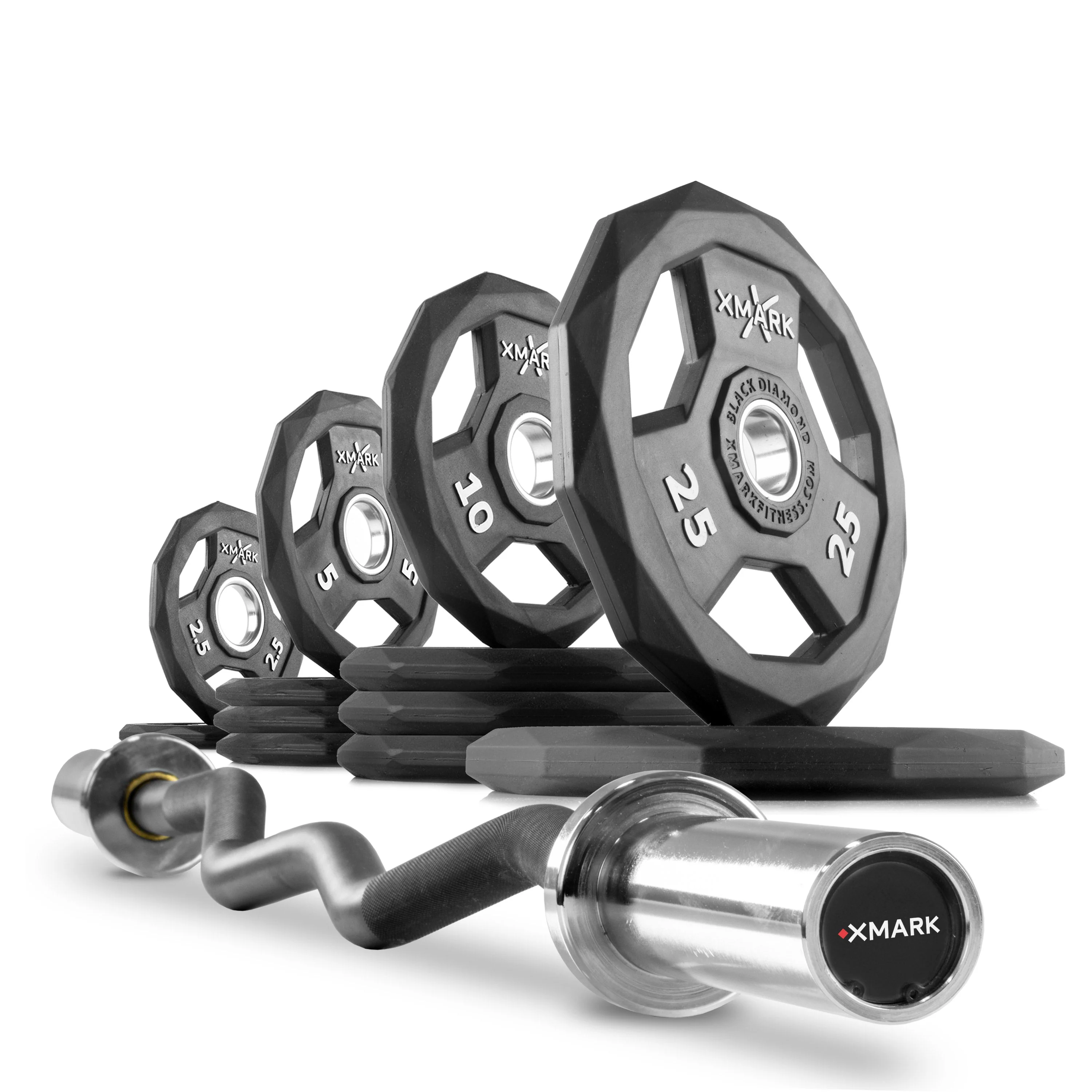 XMARK - Black DiamondOlympic Weight Plates and Curl Barbell Sets - Image 7