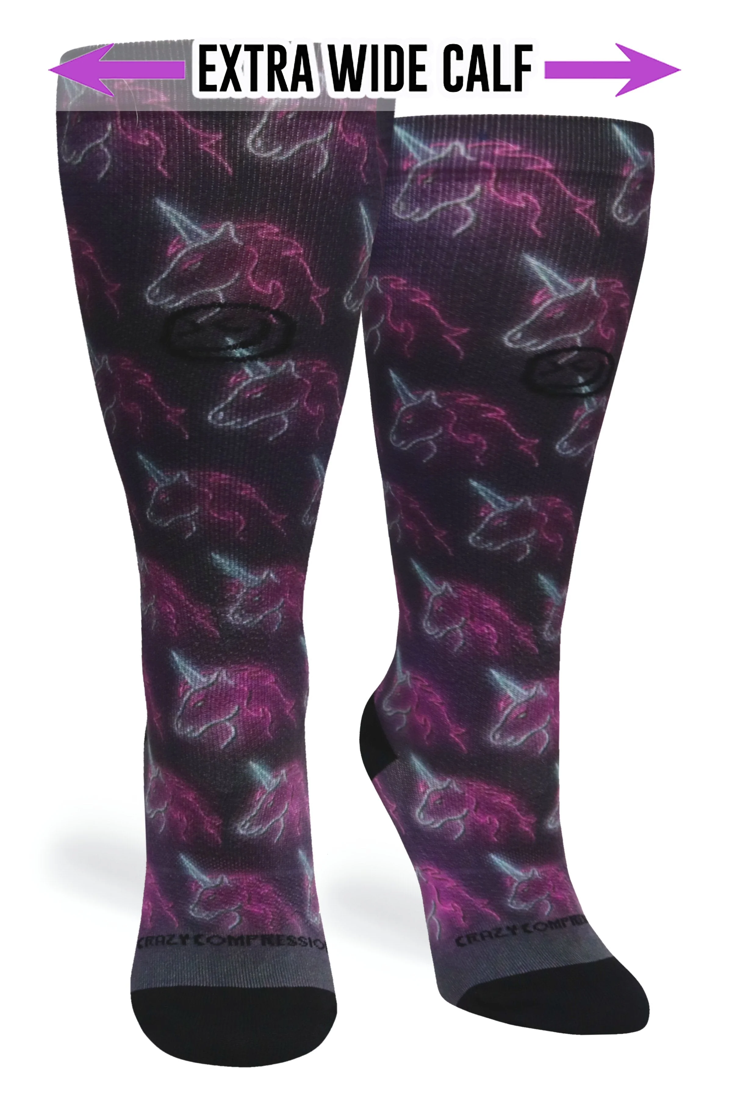 Crazy Compression - Black Neon Unicorns - (Standard & Extra Wide) - Image 2