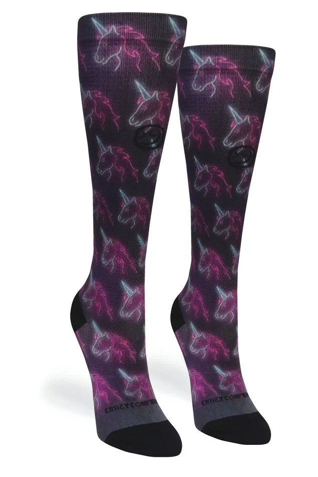 Crazy Compression - Black Neon Unicorns - (Standard & Extra Wide) - Image 3
