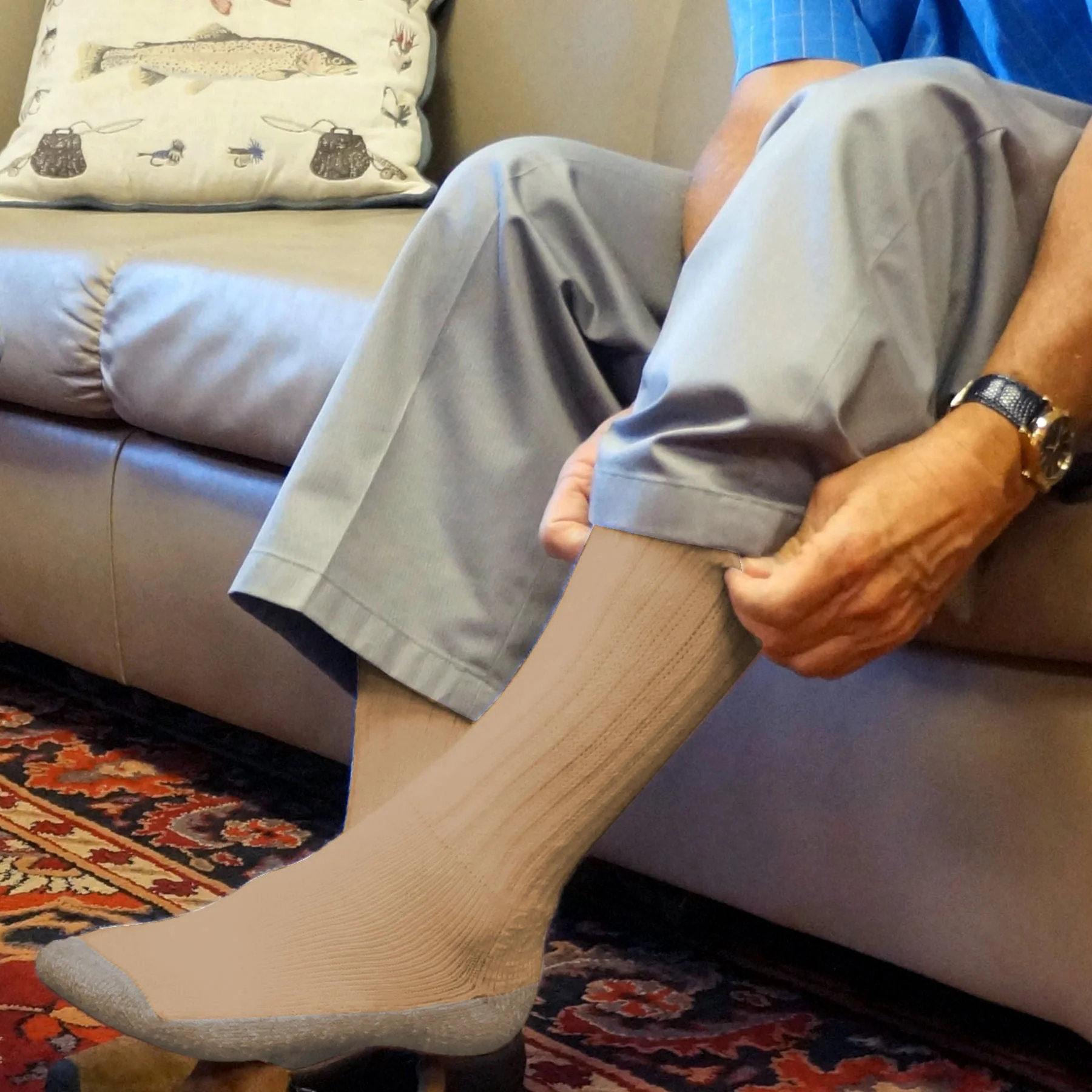 Crazy Compression - Cozy Diabetic Comfort Relax Fit Khaki Crew Socks - Image 2