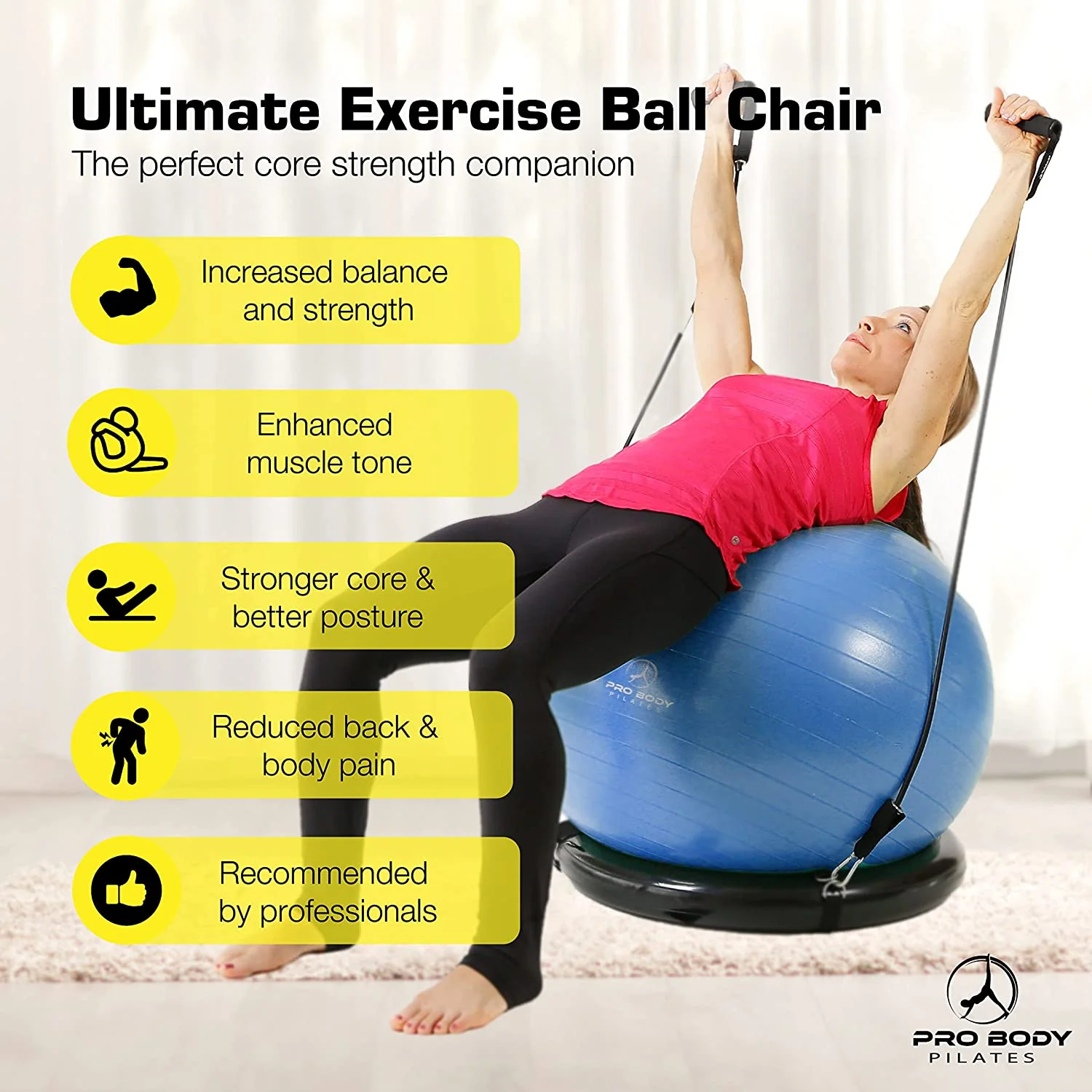 ProBody Pilates - Exercise Ball Chair with Base & Bands - Image 2