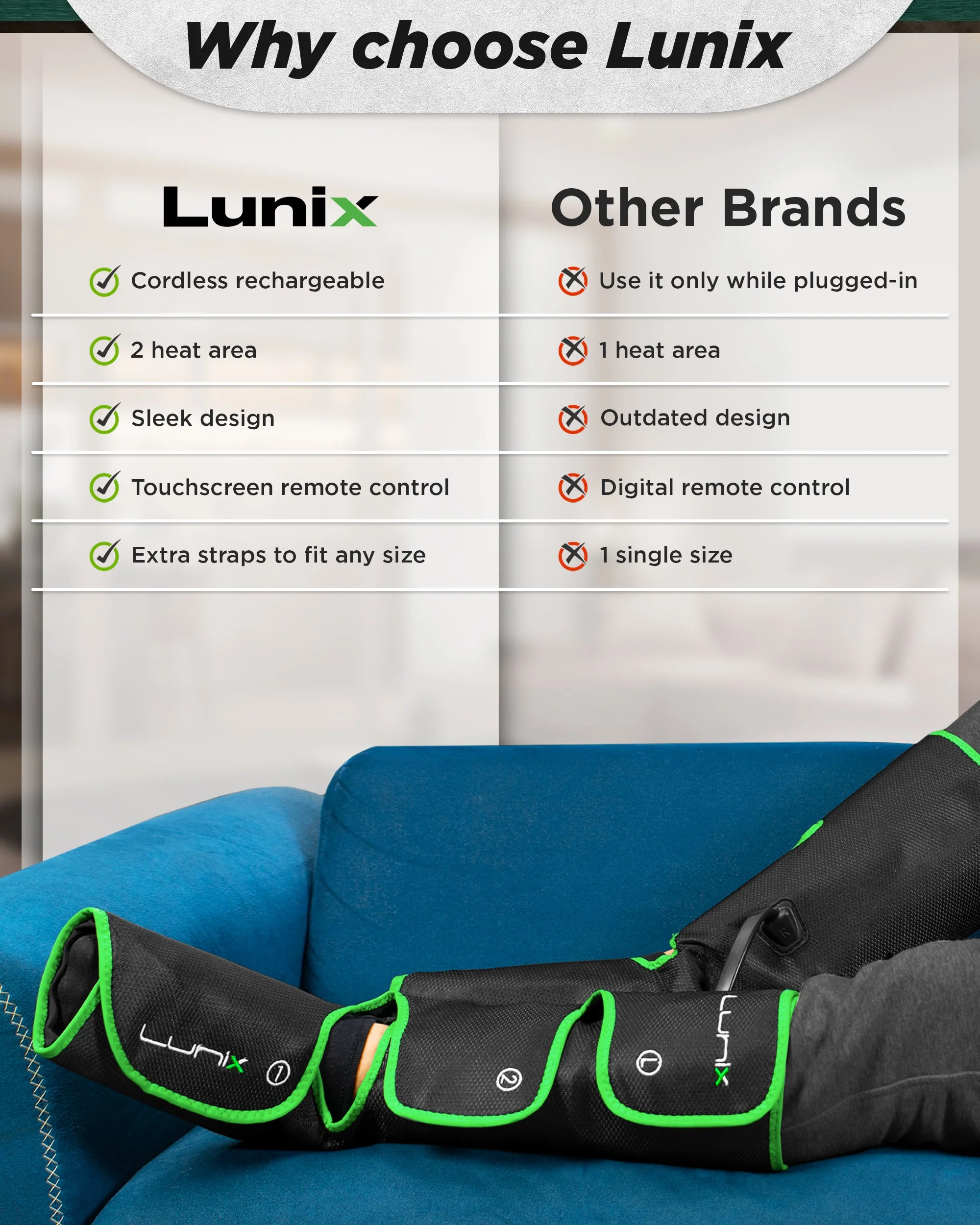 Lunix - LX1 FOOT AND CALF COMPRESSION MASSAGER GREEN - Image 7
