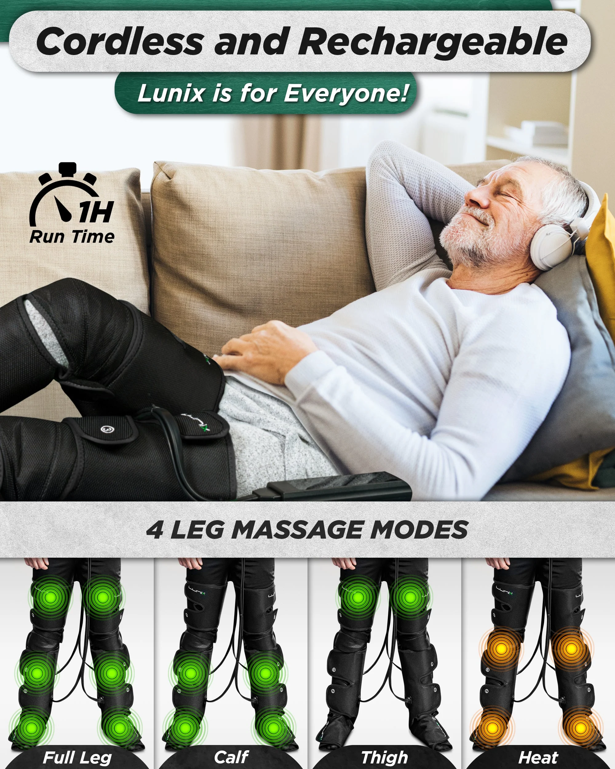 Lunix - LX10 FULL LEG COMPRESSION MASSAGER, WITH HOT/COLD PACK BLACK - Image 6