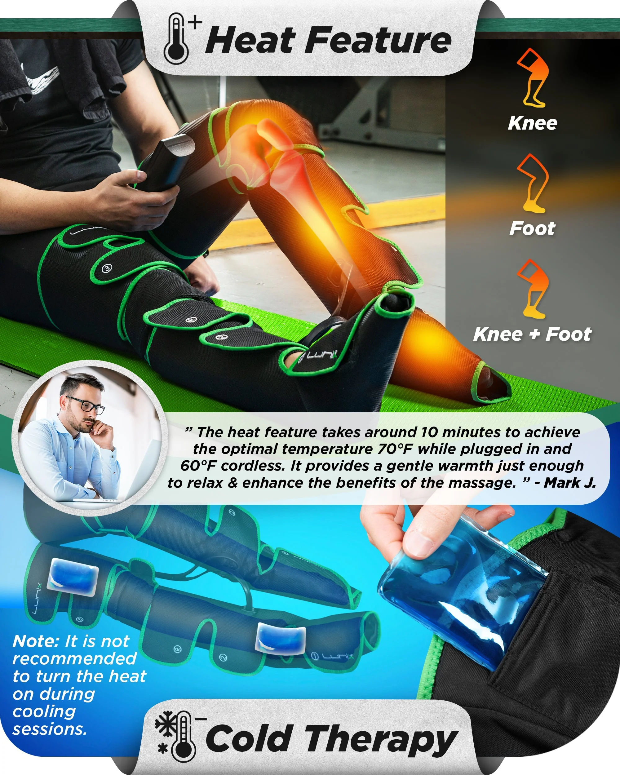 Lunix - LX10 FULL LEG COMPRESSION MASSAGER, WITH HOT/COLD PACK GREEN - Image 5