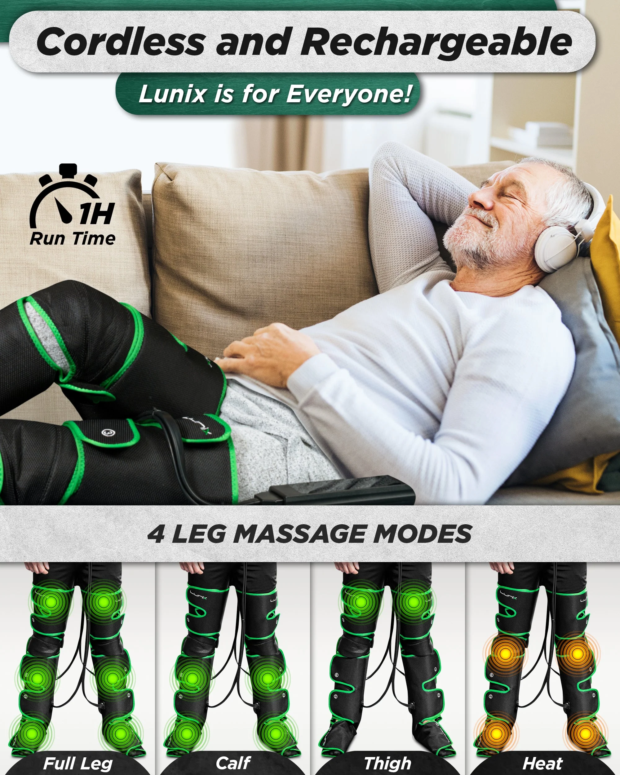 Lunix - LX10 FULL LEG COMPRESSION MASSAGER, WITH HOT/COLD PACK GREEN - Image 6