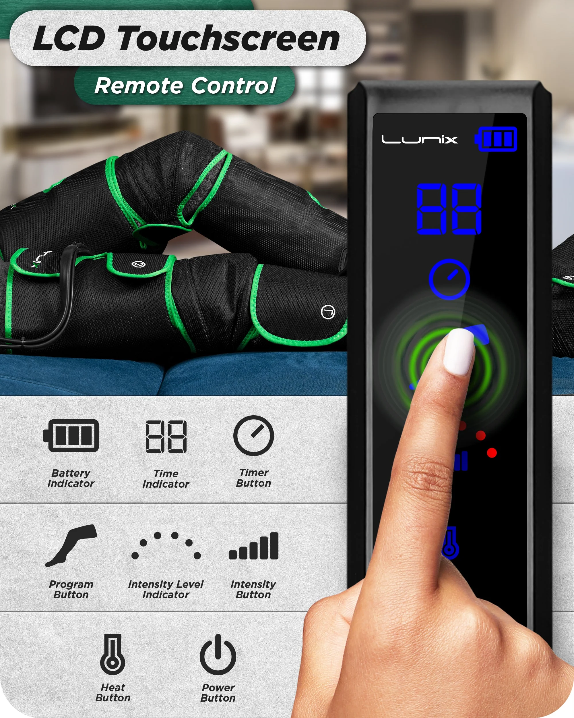 Lunix - LX10 FULL LEG COMPRESSION MASSAGER, WITH HOT/COLD PACK GREEN - Image 7