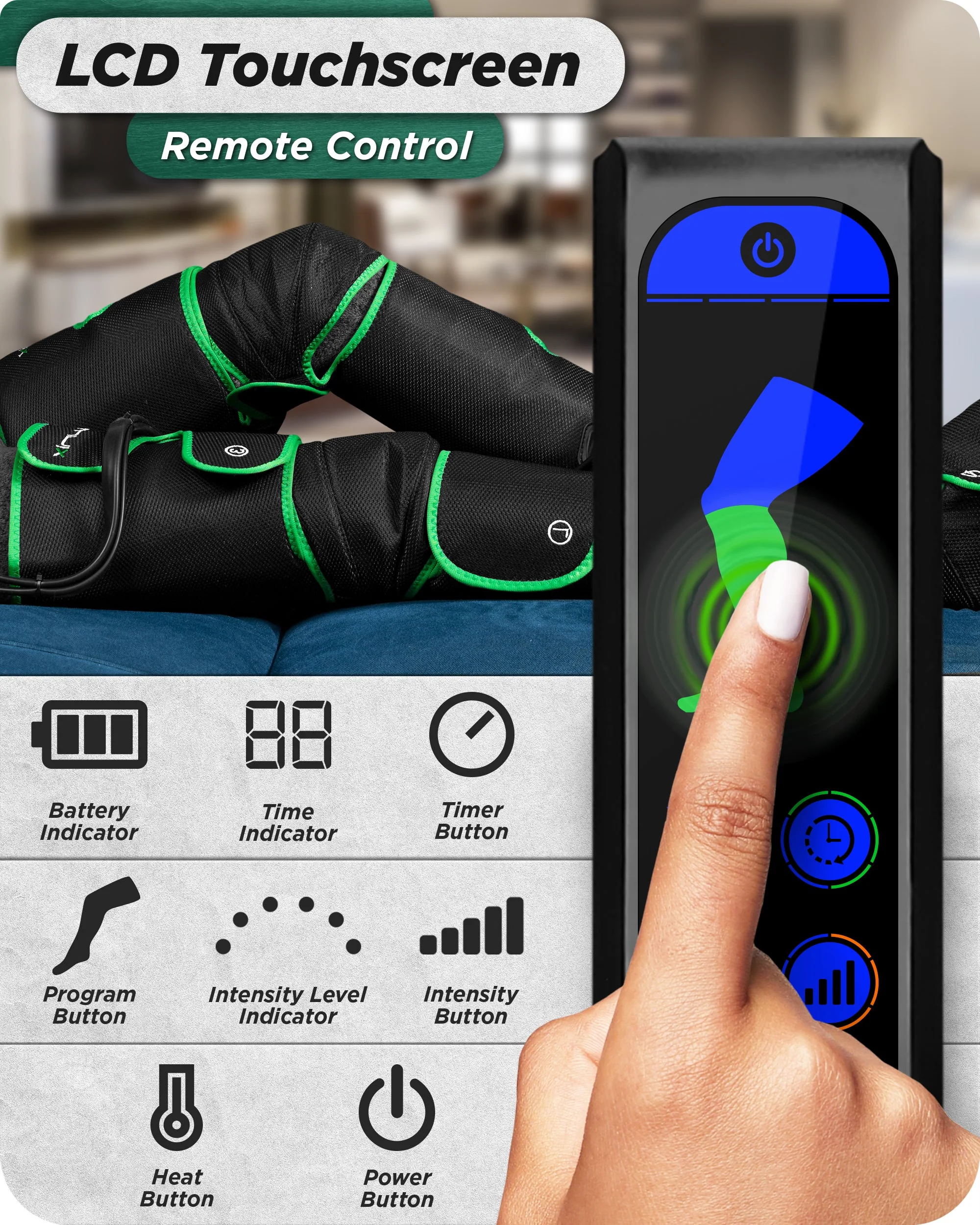 Lunix - LX10 FULL LEG COMPRESSION MASSAGER WITH HOT/COLD PACK - GREEN - UPGRADED - Image 4