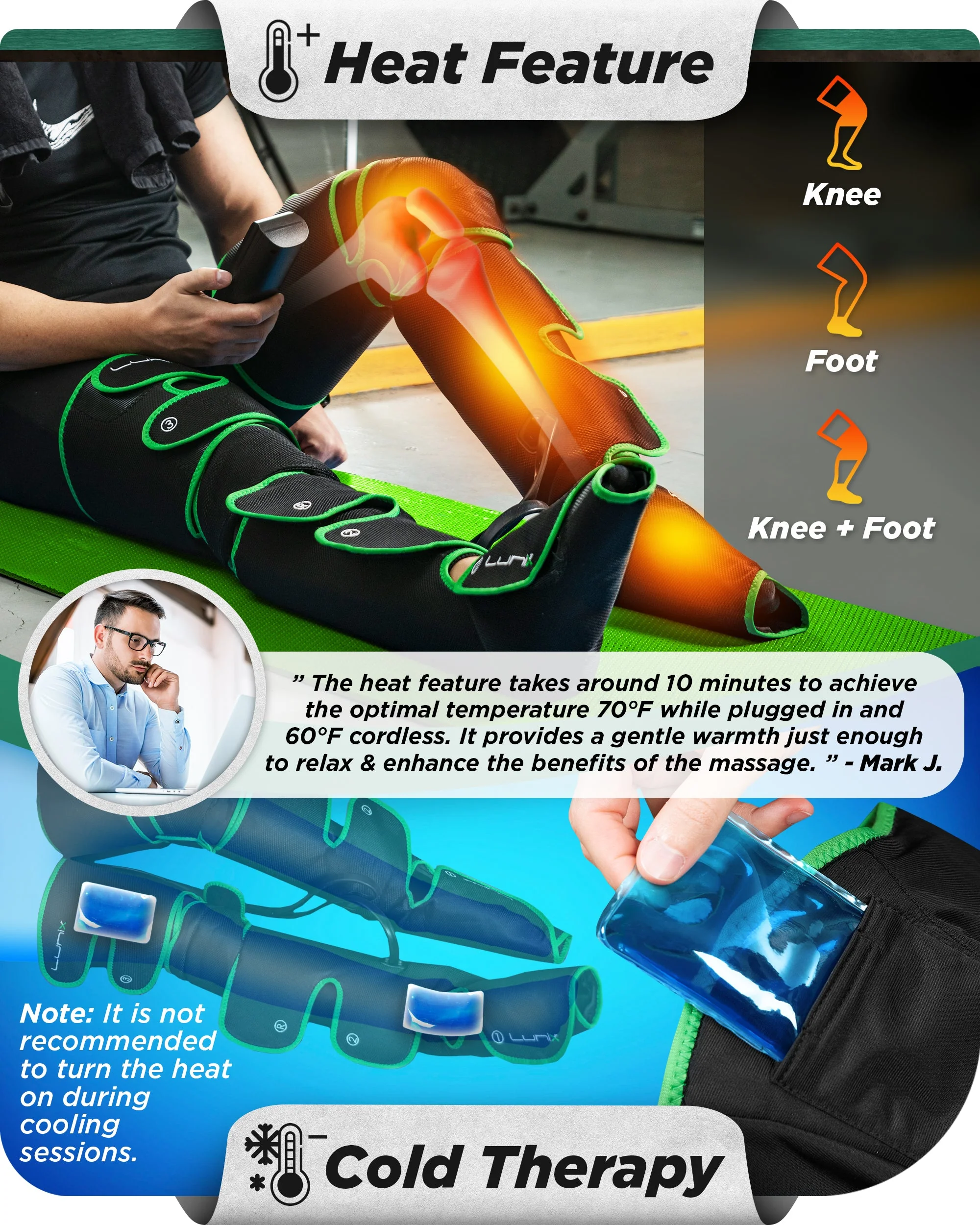 Lunix - LX10 FULL LEG COMPRESSION MASSAGER WITH HOT/COLD PACK - GREEN - UPGRADED - Image 6