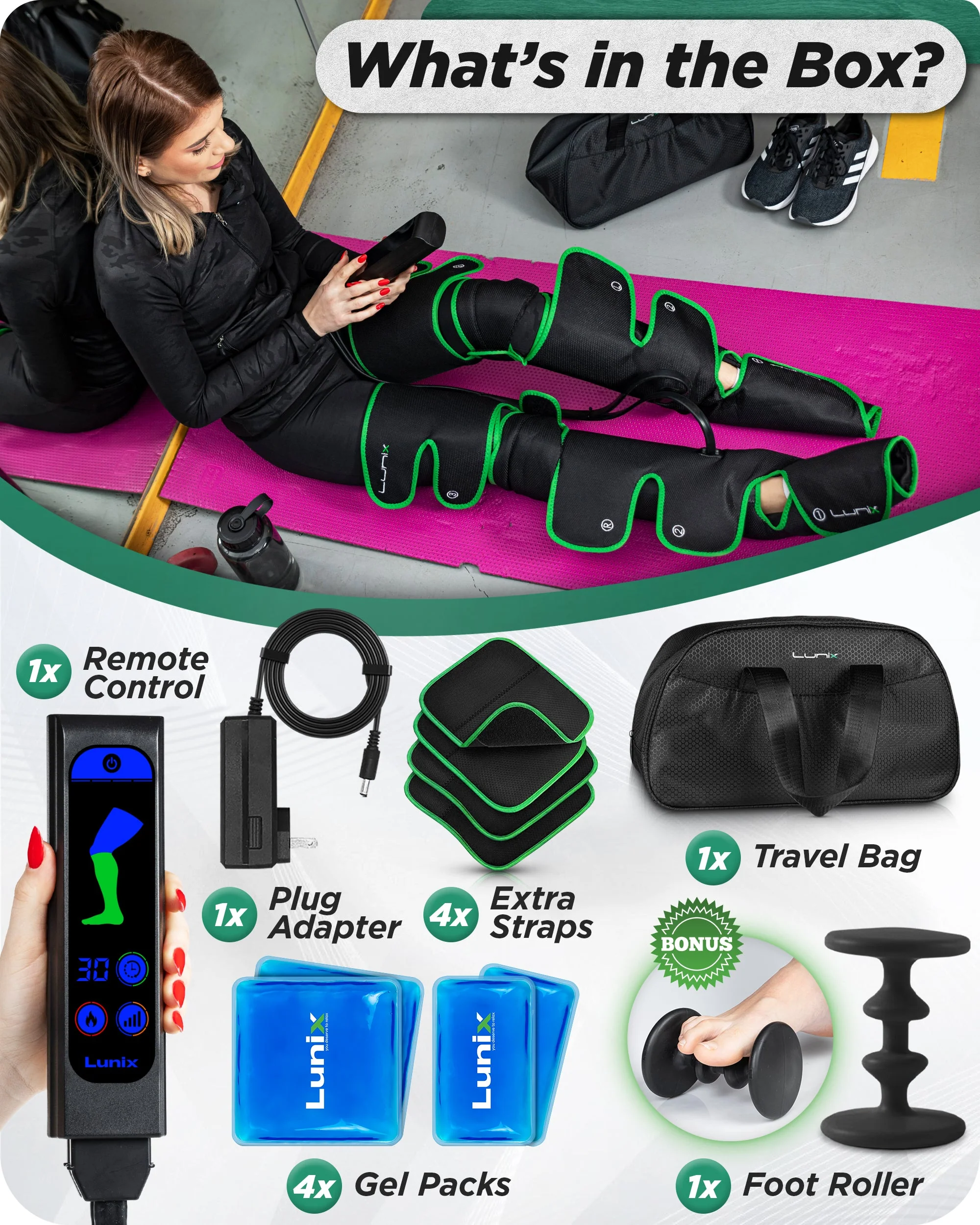 Lunix - LX10 FULL LEG COMPRESSION MASSAGER WITH HOT/COLD PACK - GREEN - UPGRADED - Image 8