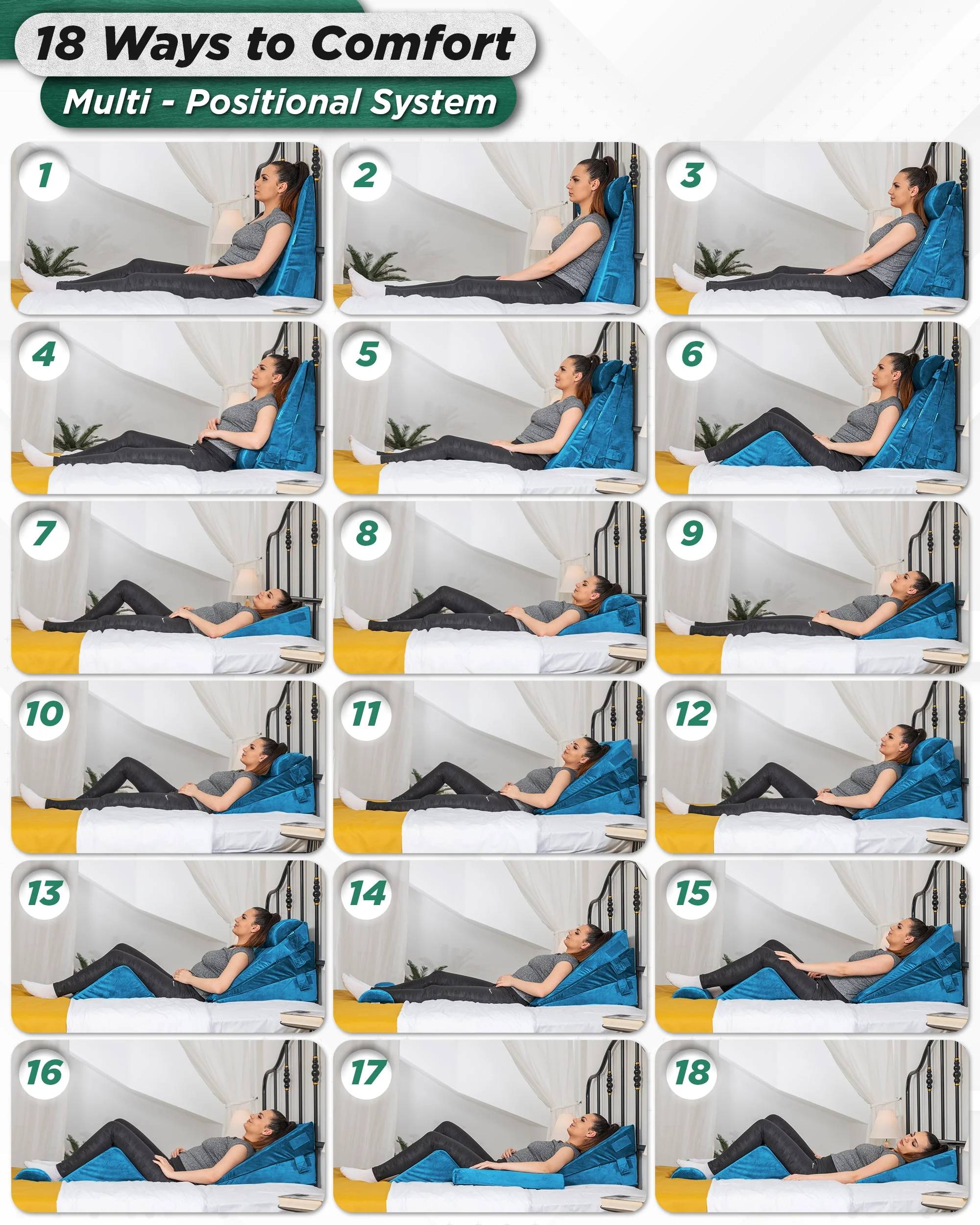 Lunix - LX11 5pcs Orthopedic Bed Wedge Pillow System, with Hot Cold Pack Blue - Image 7
