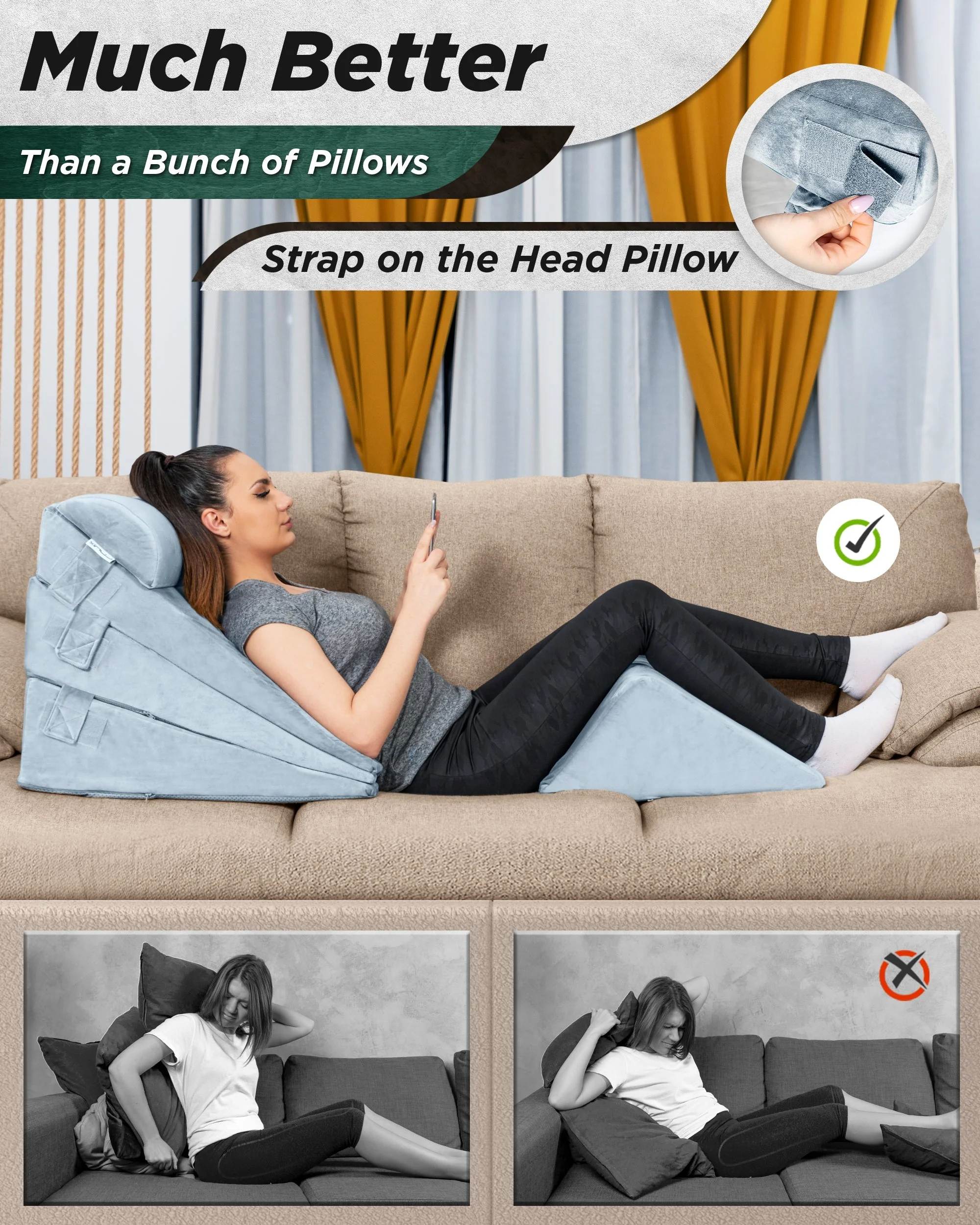 Lunix - LX11 5pcs Orthopedic Bed Wedge Pillow System, with Hot Cold Pack Gray - Image 6