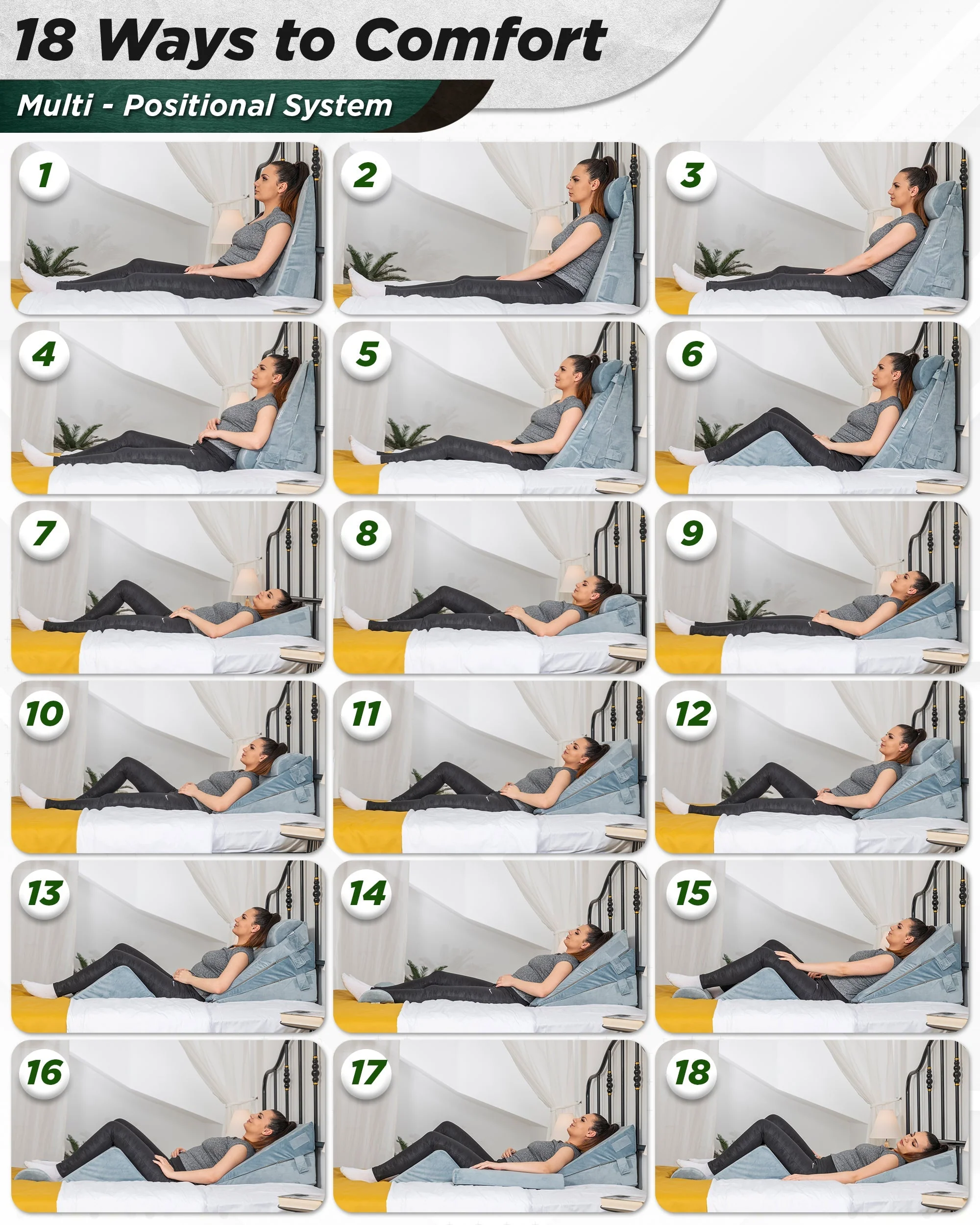 Lunix - LX11 5pcs Orthopedic Bed Wedge Pillow System, with Hot Cold Pack Gray - Image 7
