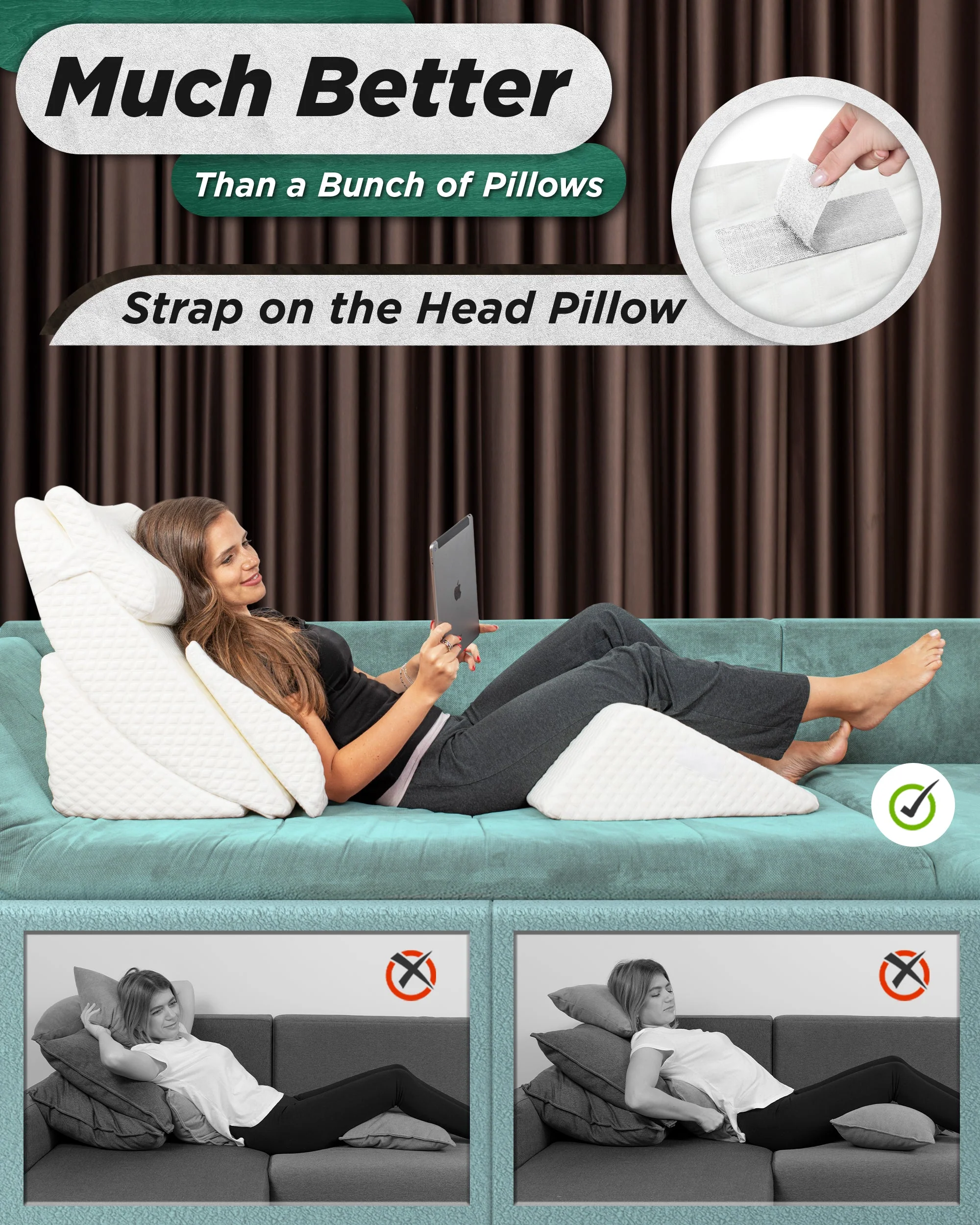 Lunix - LX13 6pcs Orthopedic Bed Wedge Pillow System, with Hot Cold Pack White - Image 4