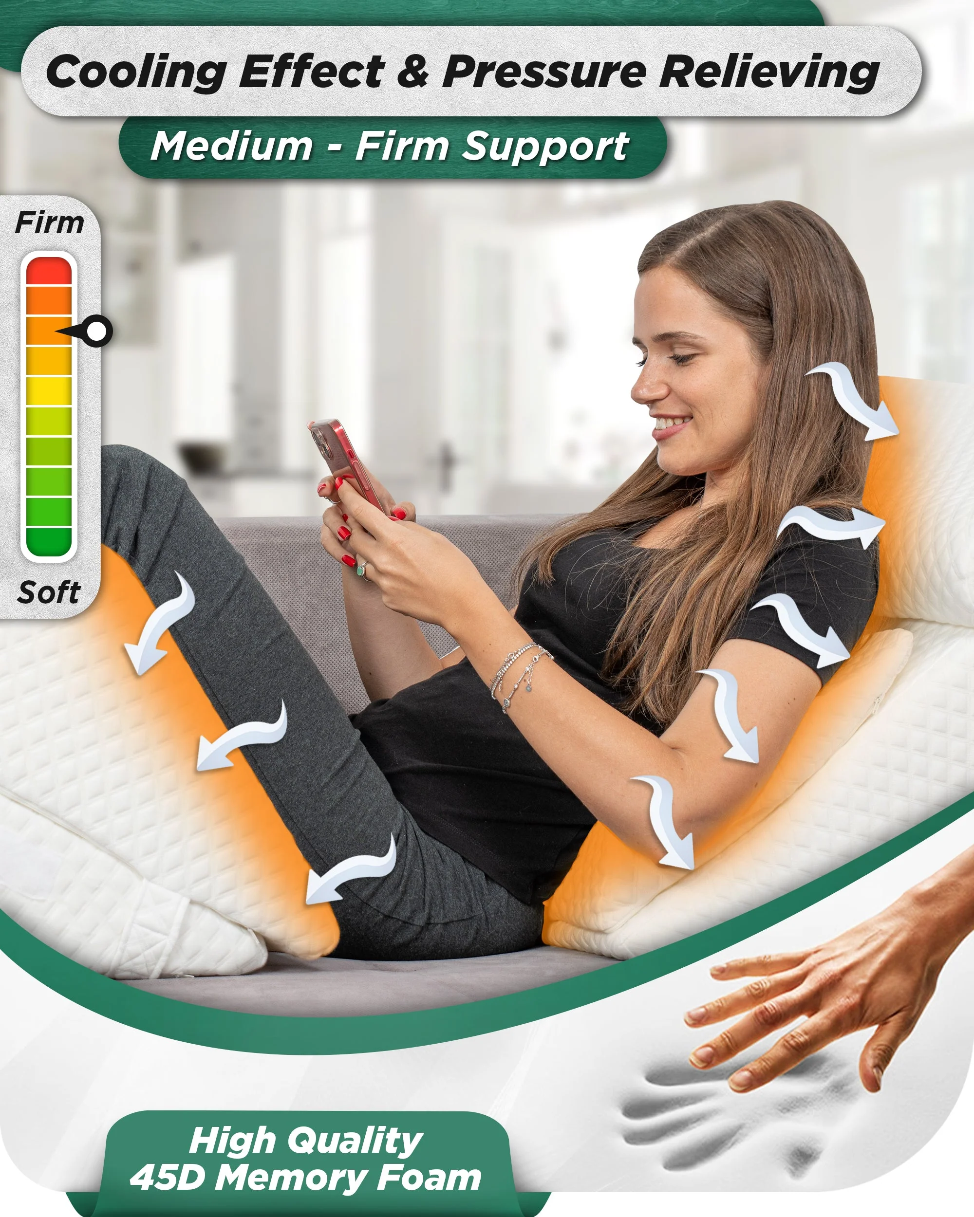 Lunix - LX13 6pcs Orthopedic Bed Wedge Pillow System, with Hot Cold Pack White - Image 5