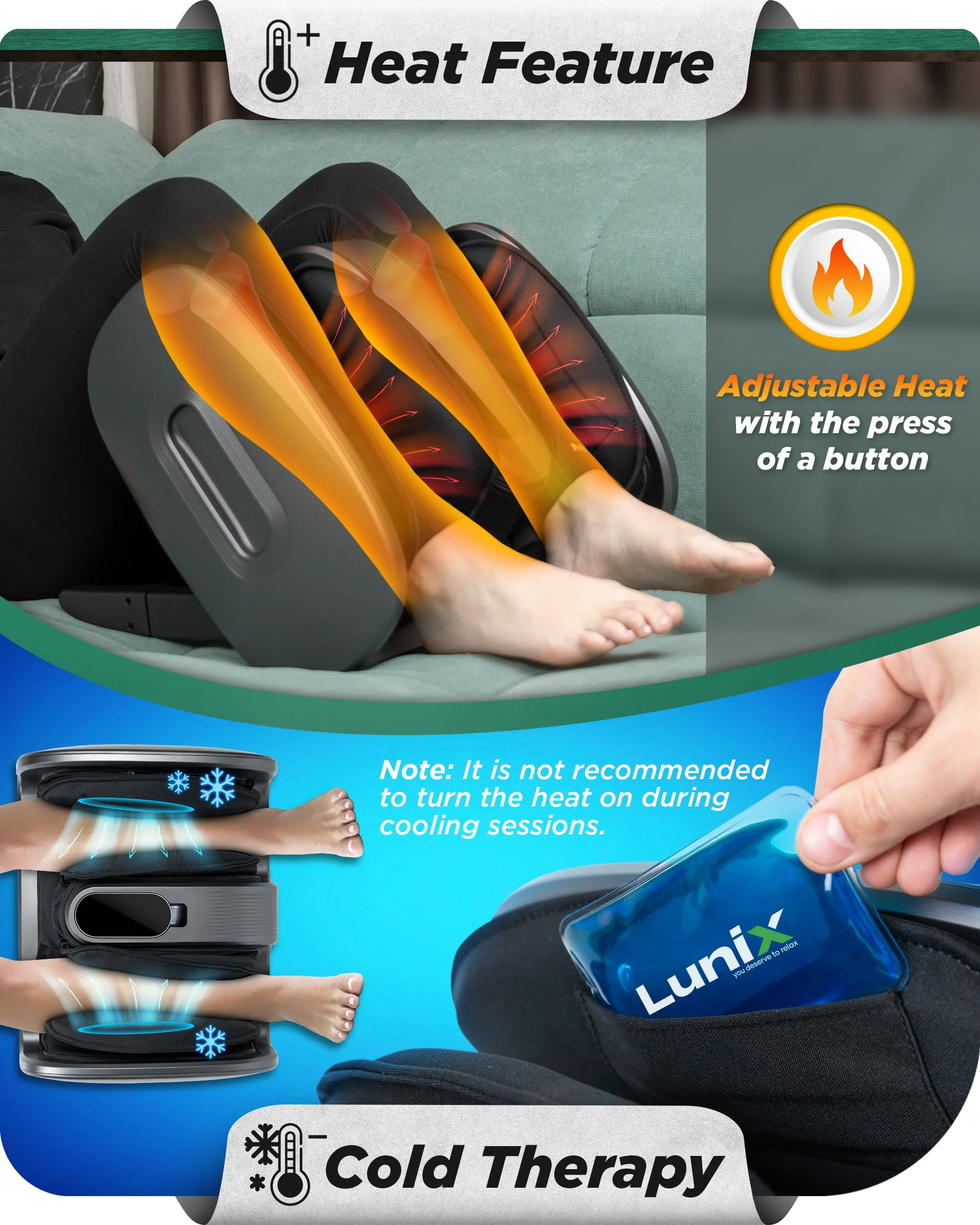Lunix - LX21 Shiatsu Foot and Calf Massager with Remote - Gray - Image 6