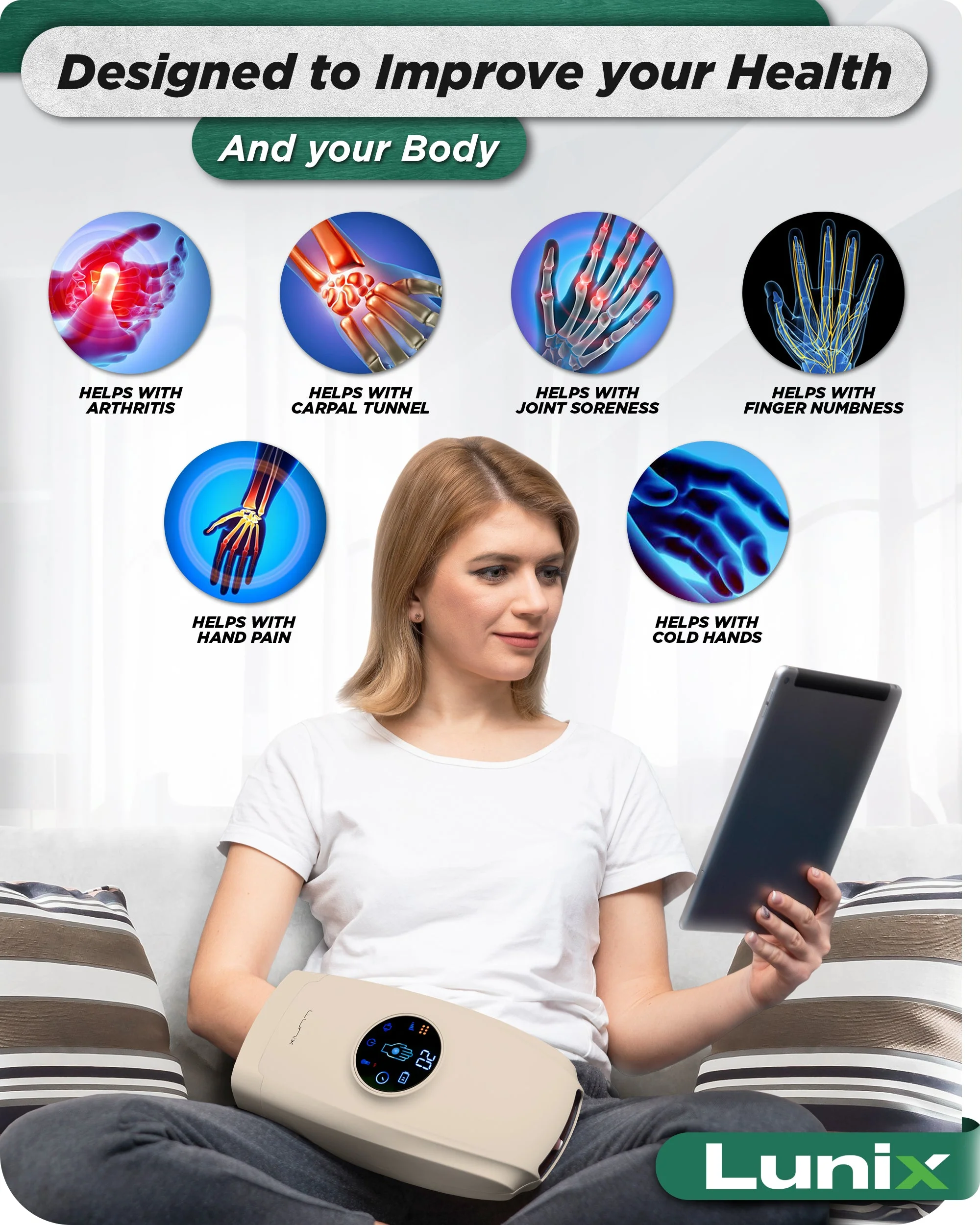Lunix - LX7 Touchscreen Hand Massager Beige - Image 10