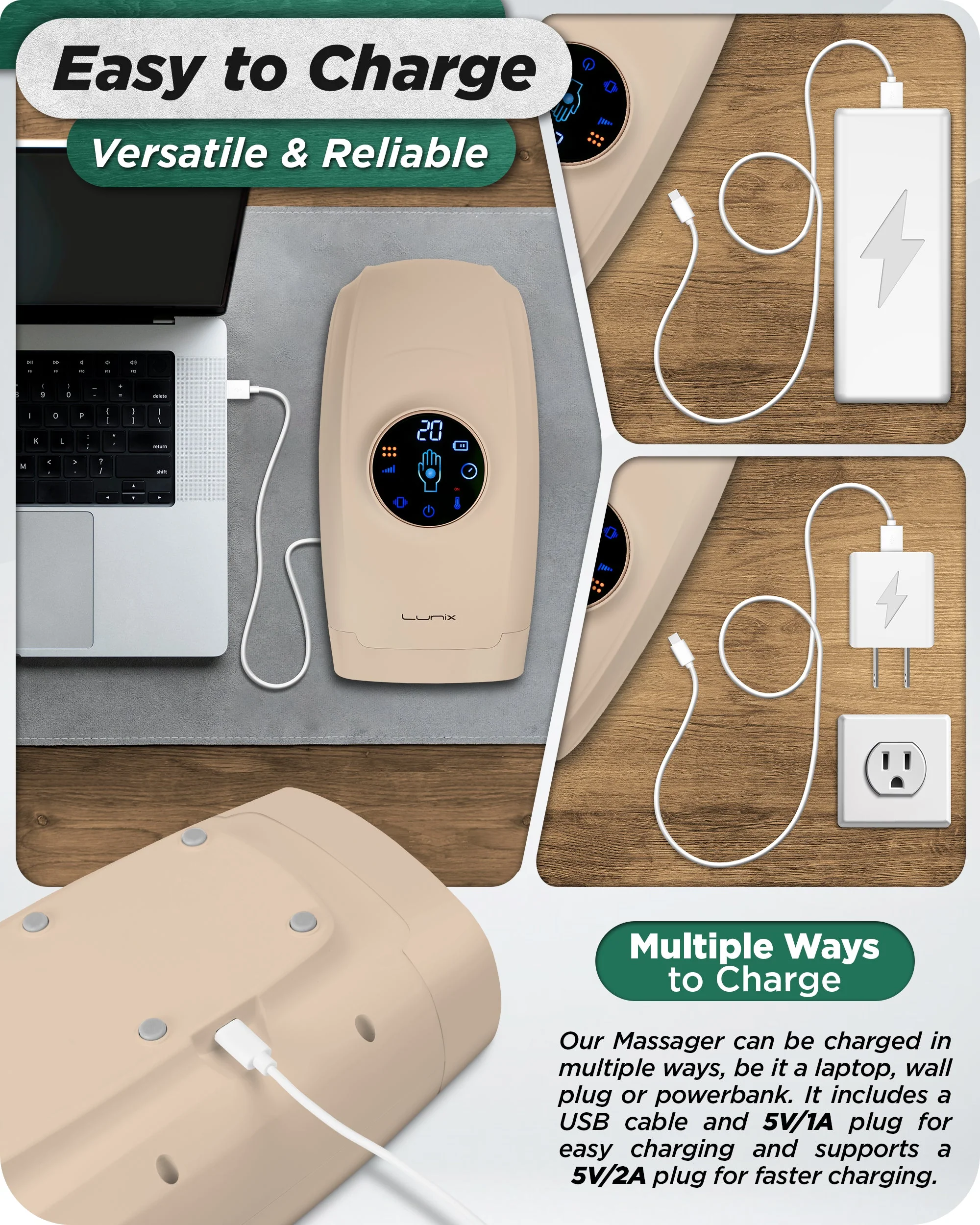 Lunix - LX7 Touchscreen Hand Massager Beige - Image 6