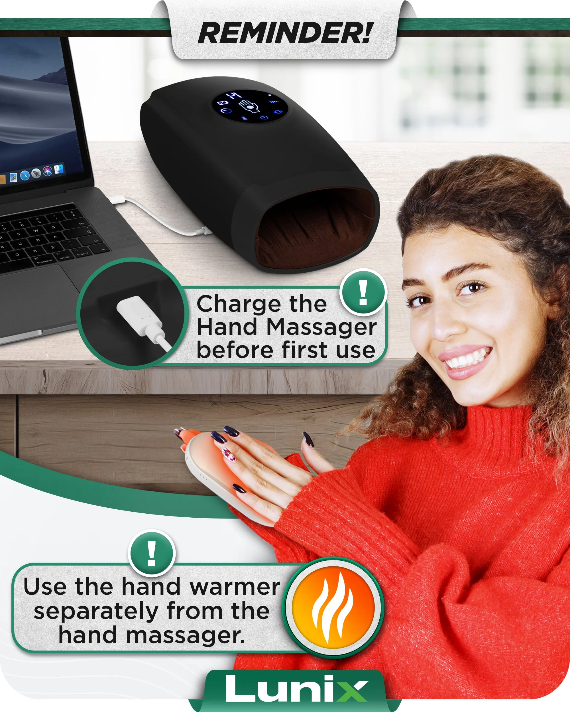 Lunix - LX7 Touchscreen Hand Massager Black - Image 12
