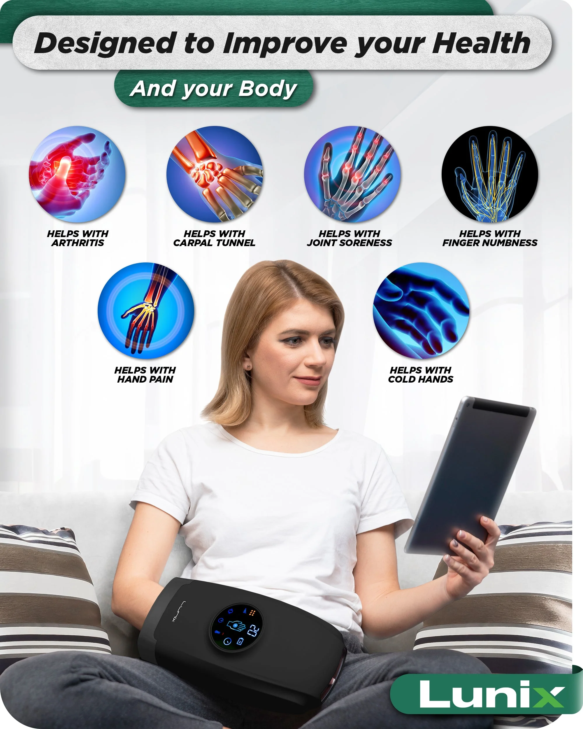 Lunix - LX7 Touchscreen Hand Massager Black - Image 8