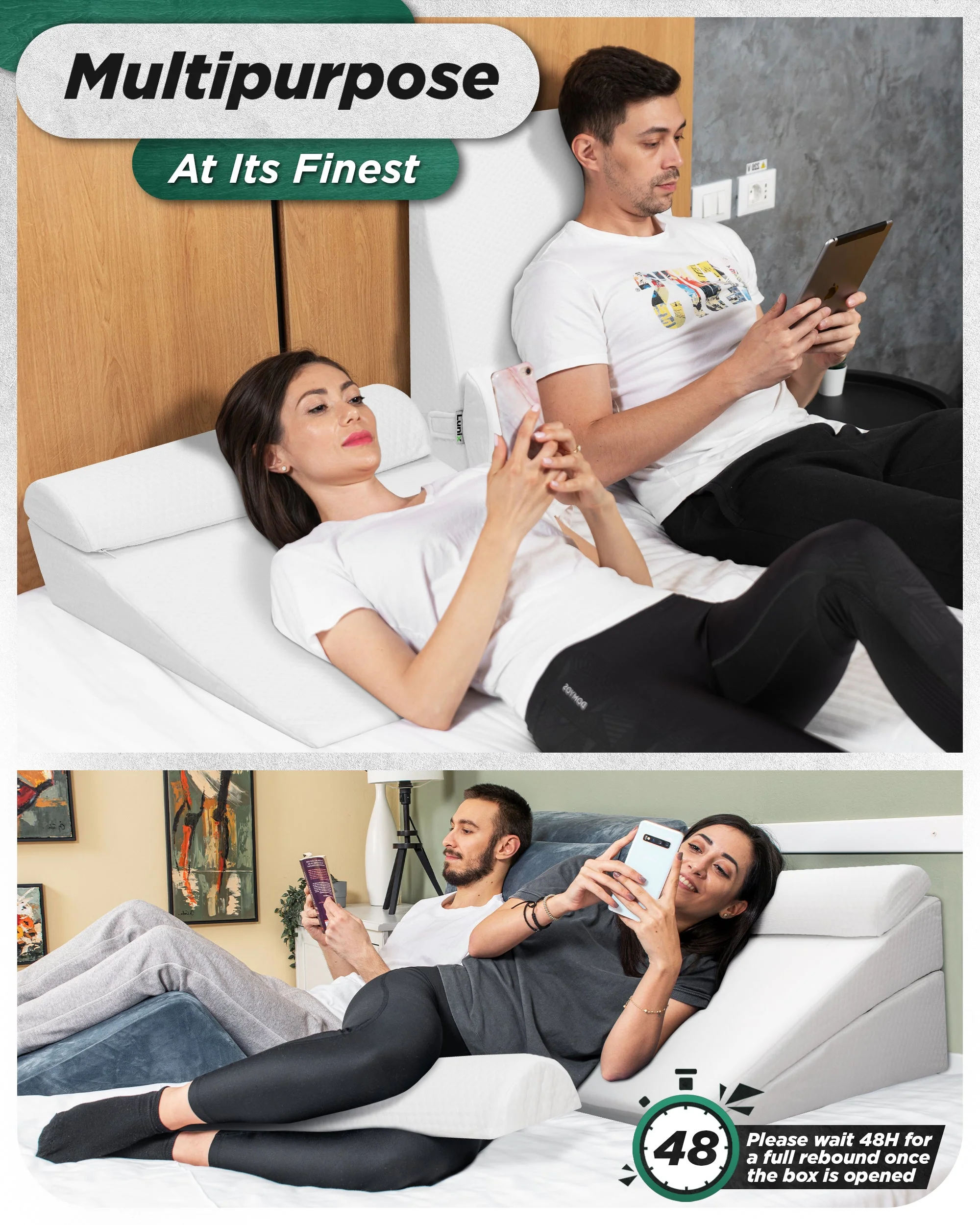 Lunix - LX8 2-LAYER ORTHOPEDIC WEDGE PILLOW SET, WITH HOT COLD PACK WHITE - Image 6