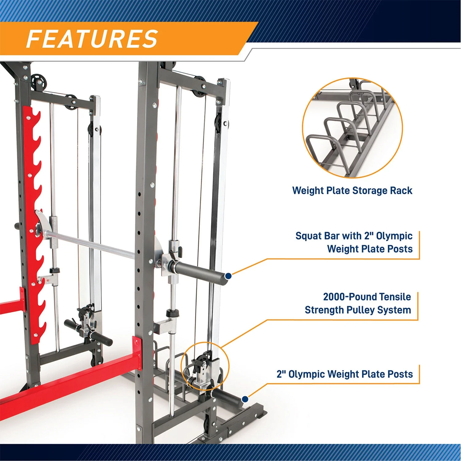 Marcy Pro Smith Machine Weight Bench Home Gym Total Body Workout Training System - Image 9