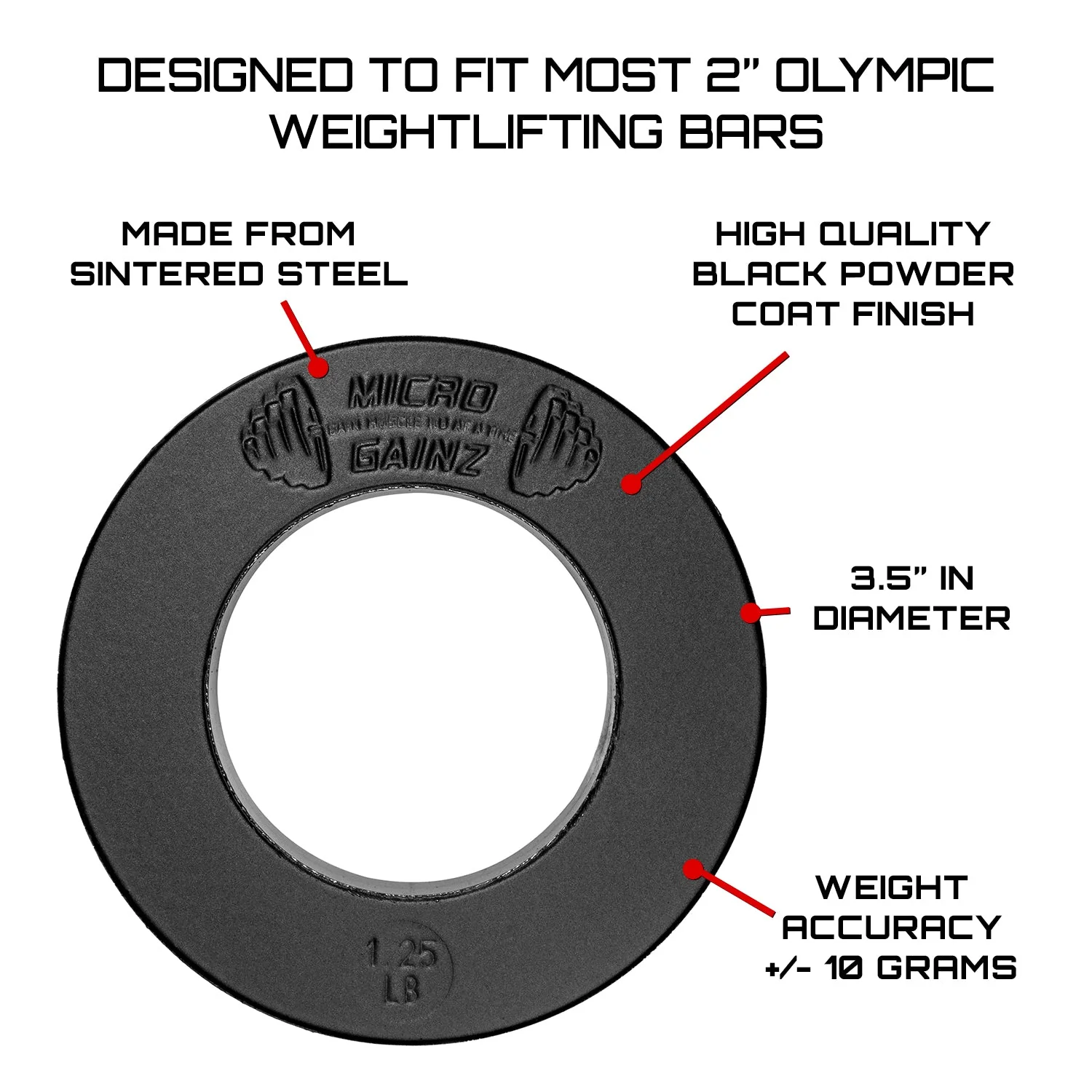 Micro Gainz - Olympic Size Fractional Weight Plates Pair of 1.25LB Plates - Image 3