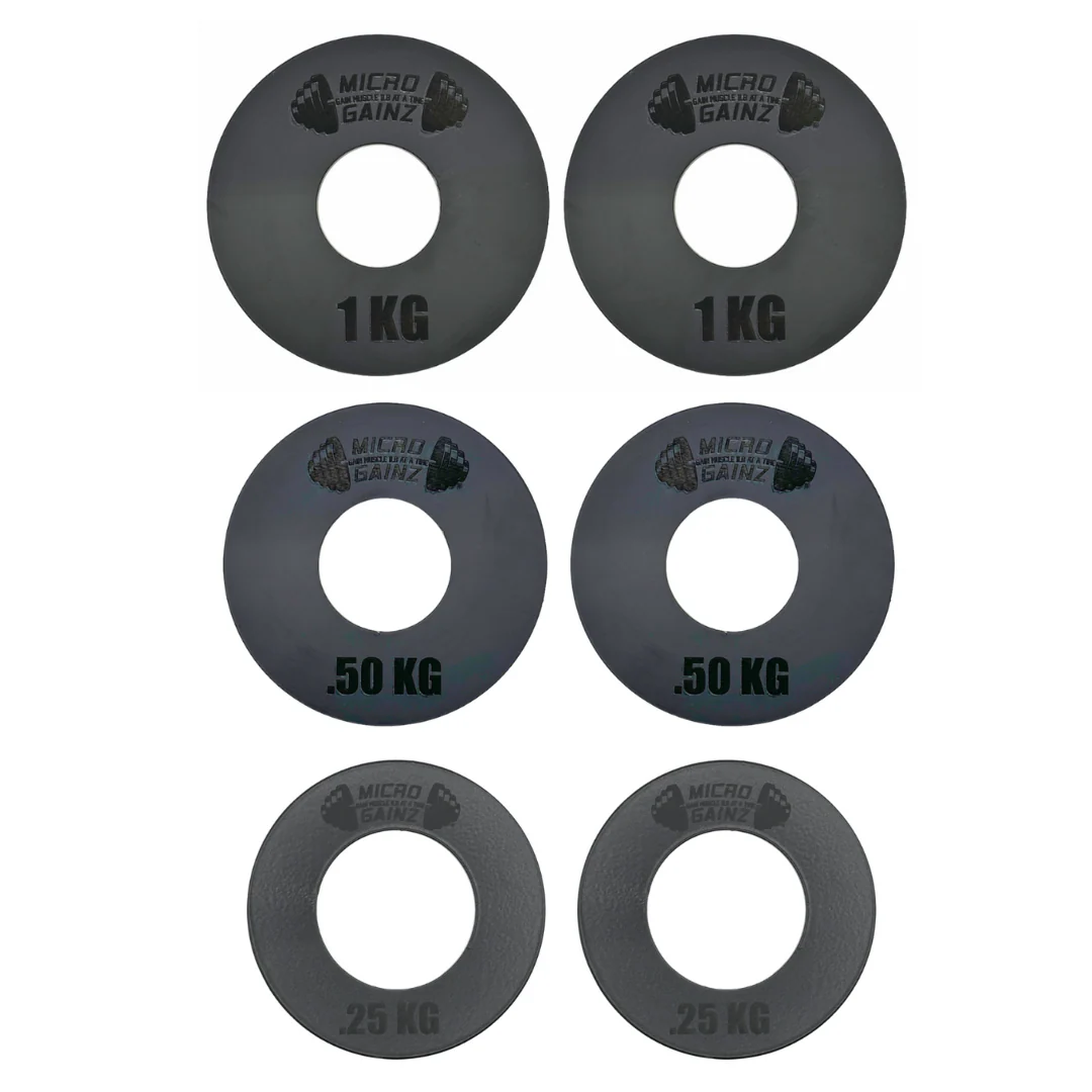 Micro Gainz - Olympic Size Kilogram Fractional Weight Plates Set of 6 Steel Plates (2-.25KG, 2-.50KG, 2-1KG)
