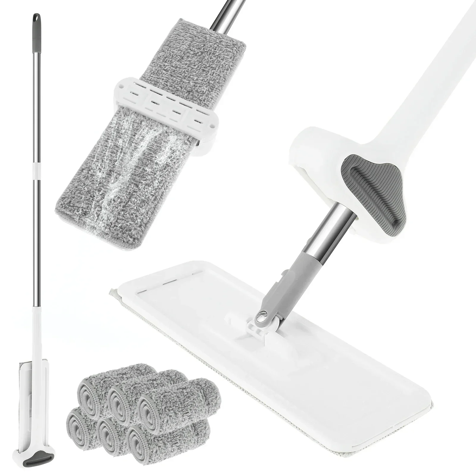 Anti Spier - Microfiber Flat Mop 360 ° Rotating Flat Floor Mop Self Wringing Dust Mop with Dewatering Scraper for Kitchen Home Cleaning Mop
