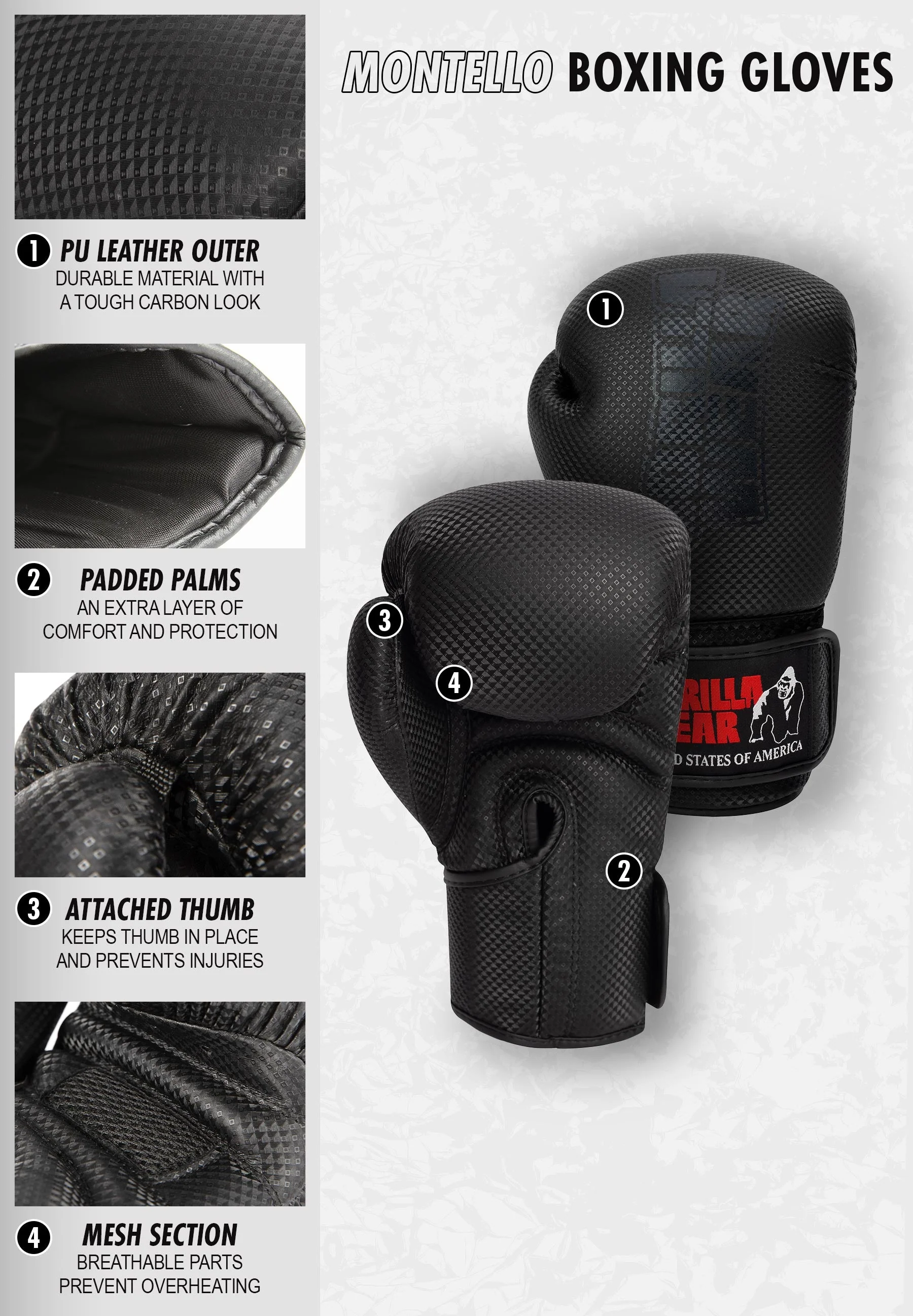 Gorilla Wear - Montello Boxing Gloves - Black - Image 10