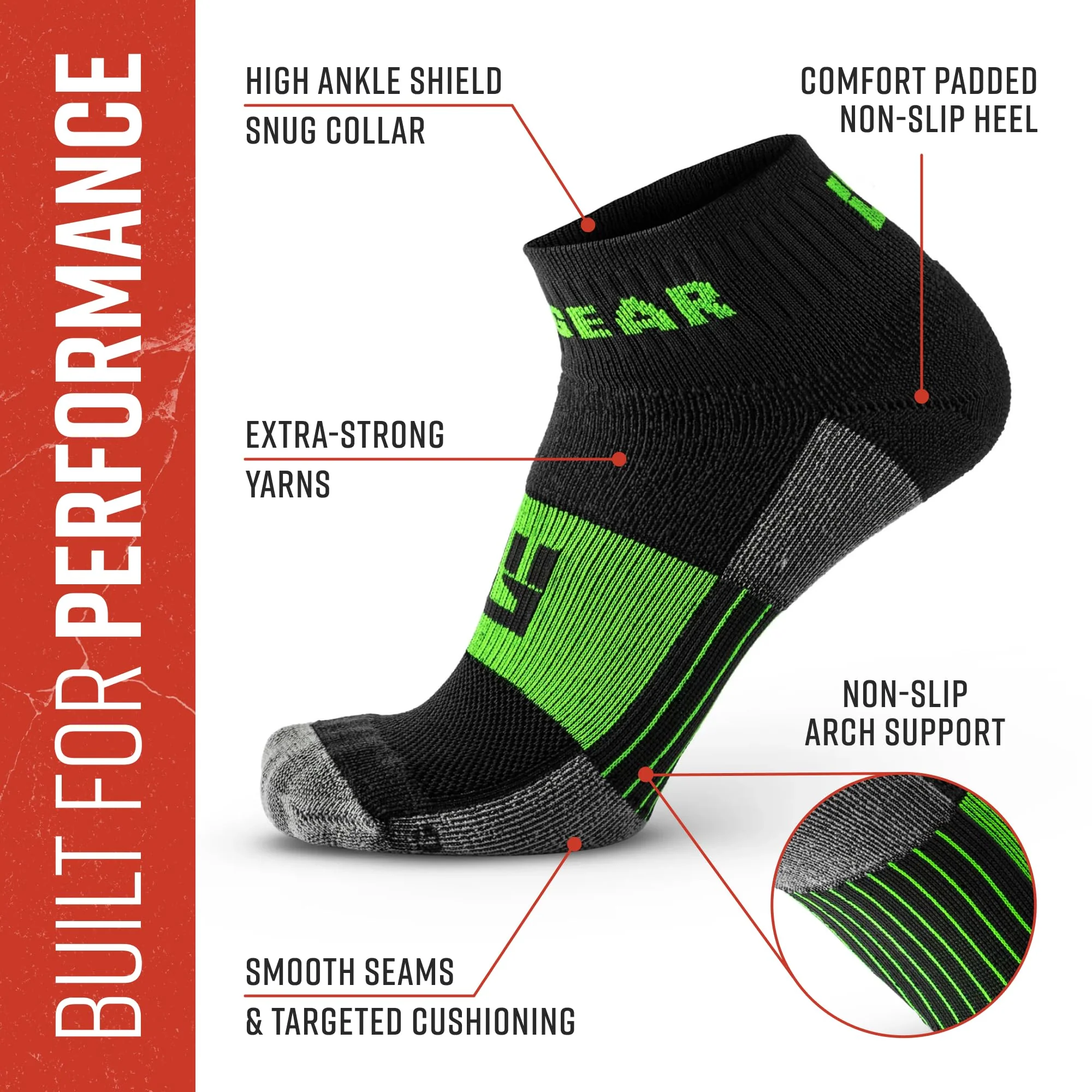 Mudgear - Quarter (¼) Crew Socks - Gray/Green (2 pair pack) - Image 4