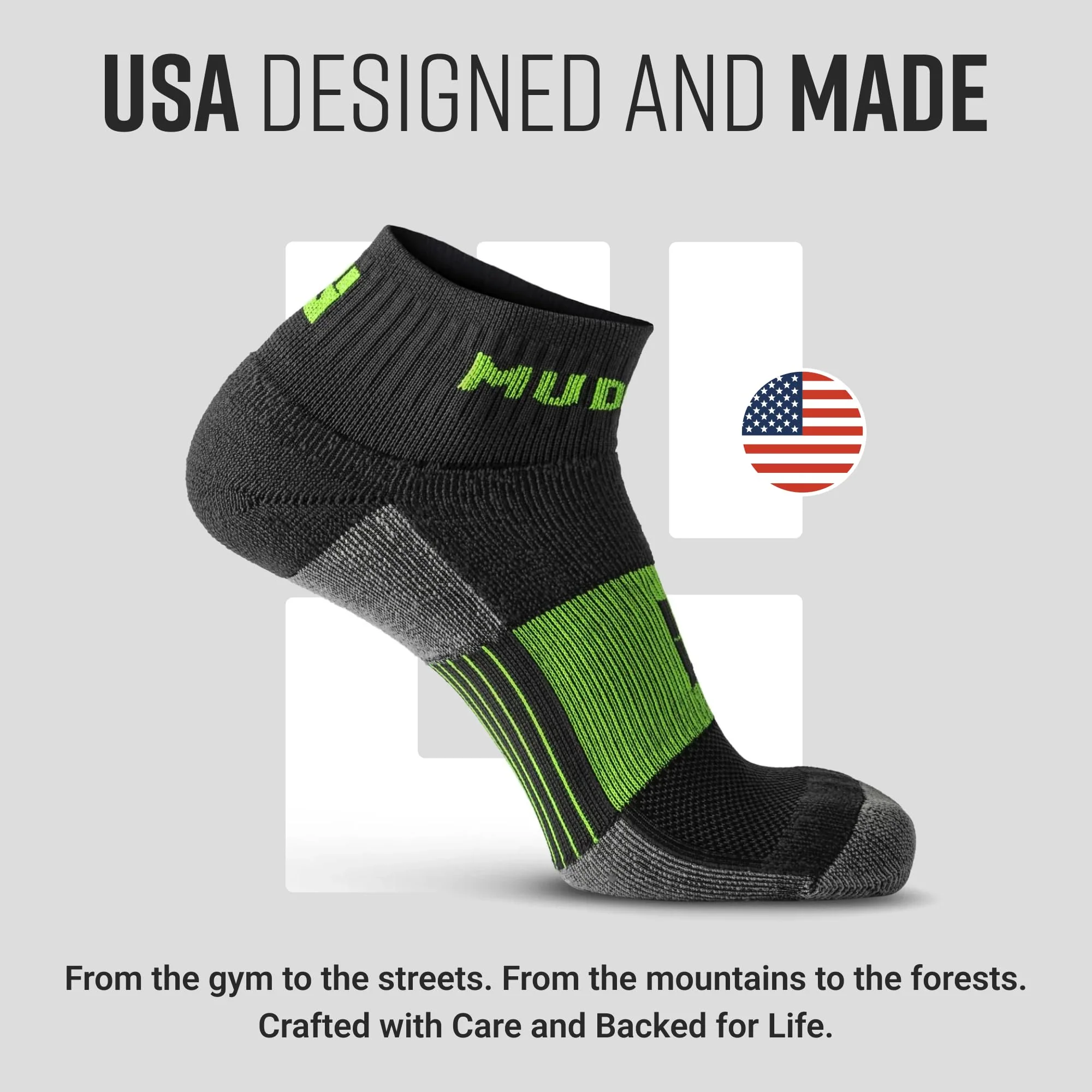 Mudgear - Quarter (¼) Crew Socks - Gray/Green (2 pair pack) - Image 6
