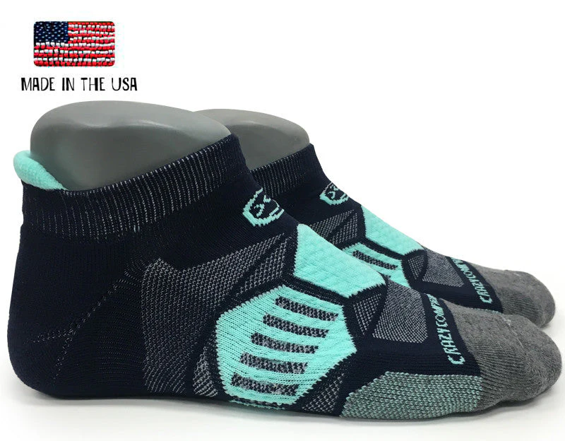 Crazy Compression - Navy & Mint - Elite Running Socks - Image 2