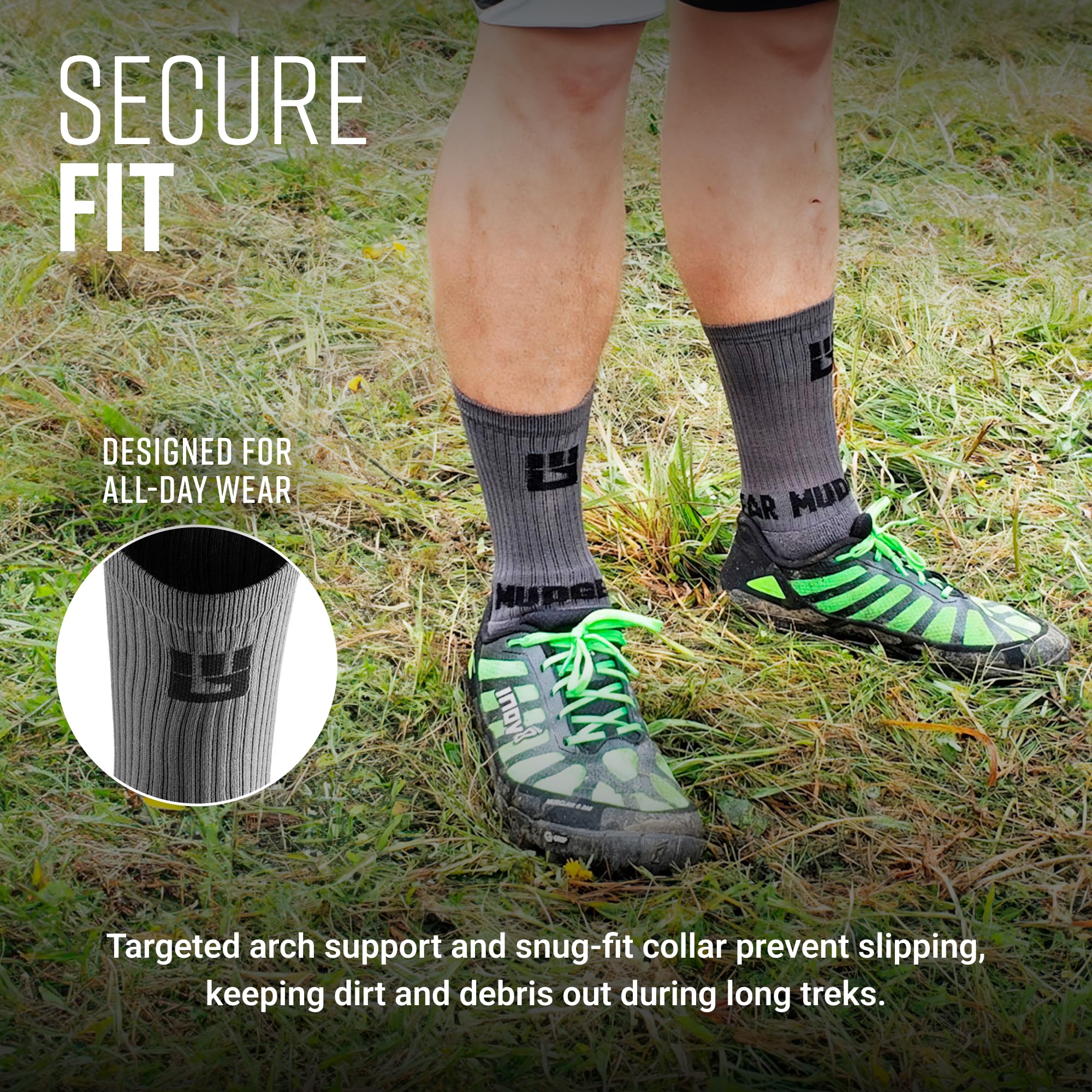 Mudgear - Performance Hiking/Trekking Sock - Gray/Black (2 Pair Pack) - Image 5