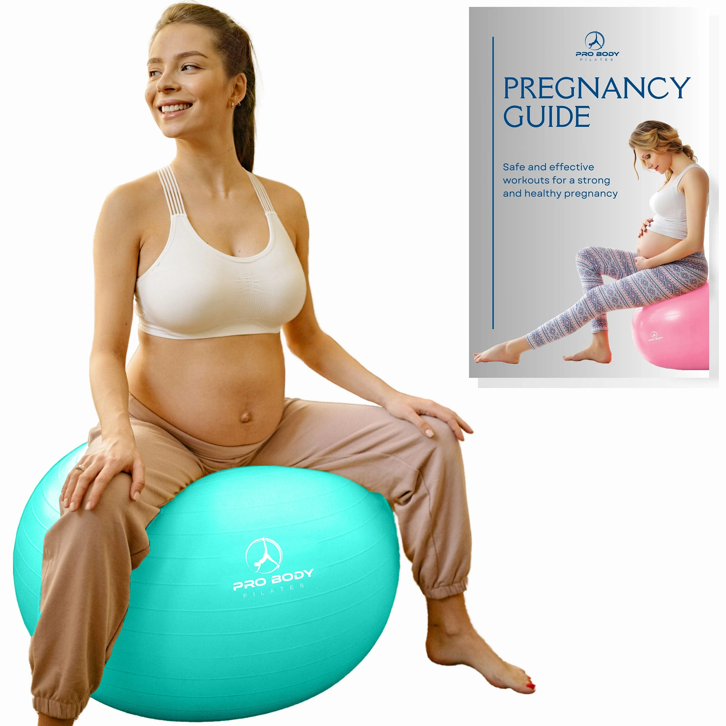 ProBody Pilates - Pregnancy Ball for Maternity, Labor and Birth. Includes Pregnancy Guide. (Aqua)