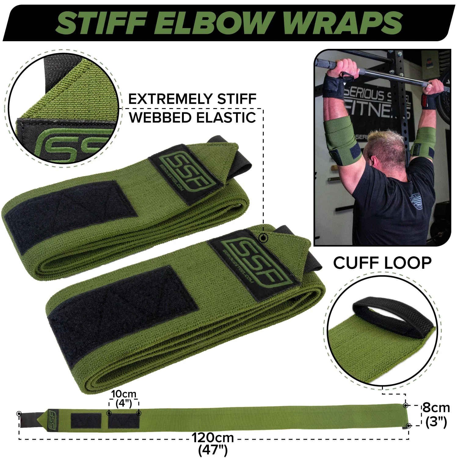 Serious Steel Fitness - Stiff Elbow Wraps 120 Cm (Pair) - Image 6