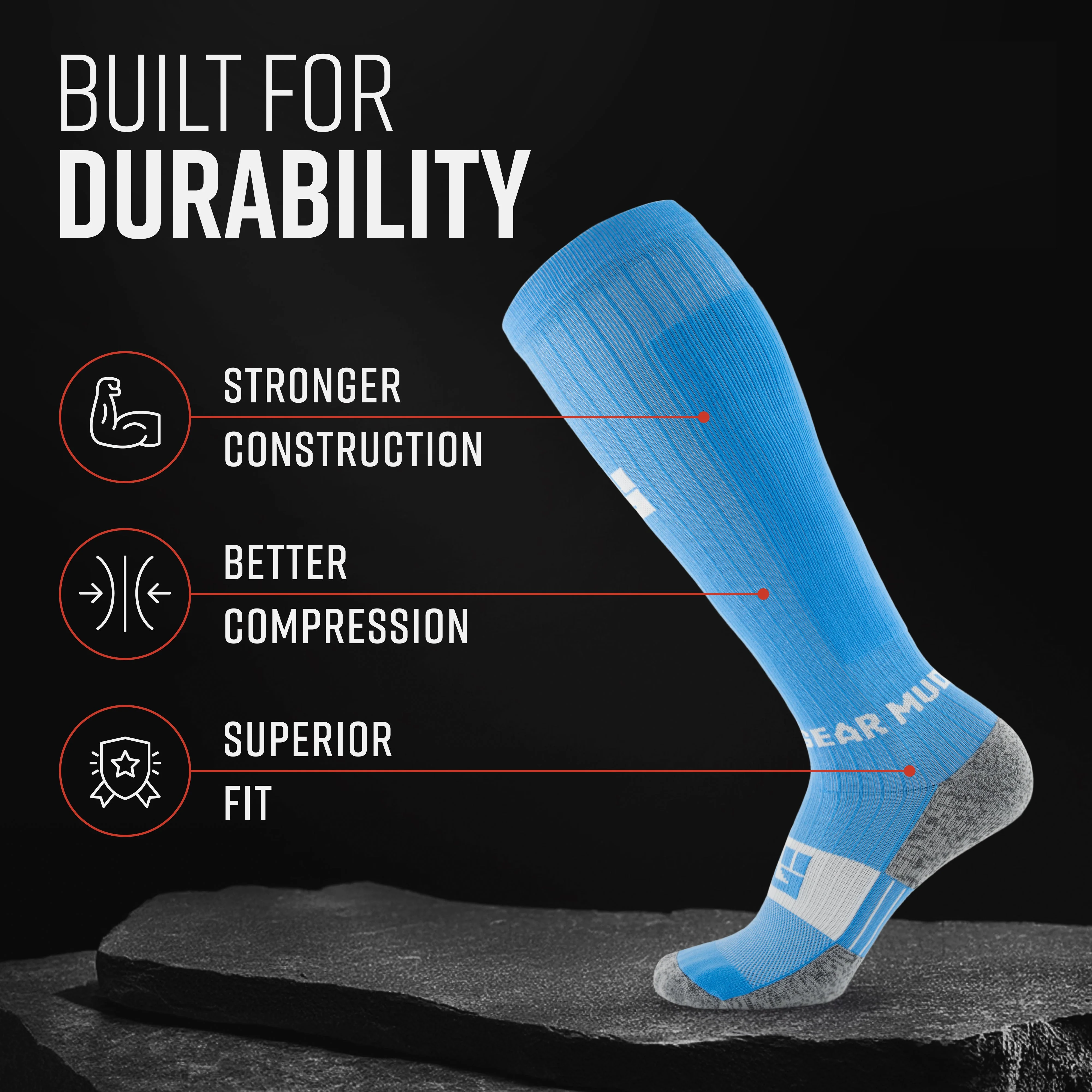 Mudgear - Tall Compression Socks (Neon Blue) - Image 2